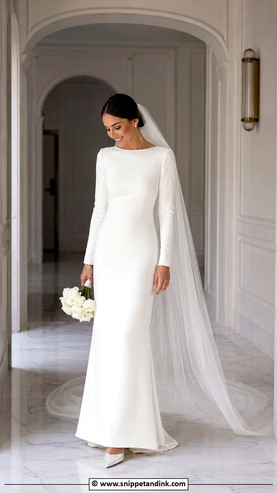 Long Sleeve Crepe Wedding Dress - Snippet and Ink - 30 Conservative Wedding Dress Ideas