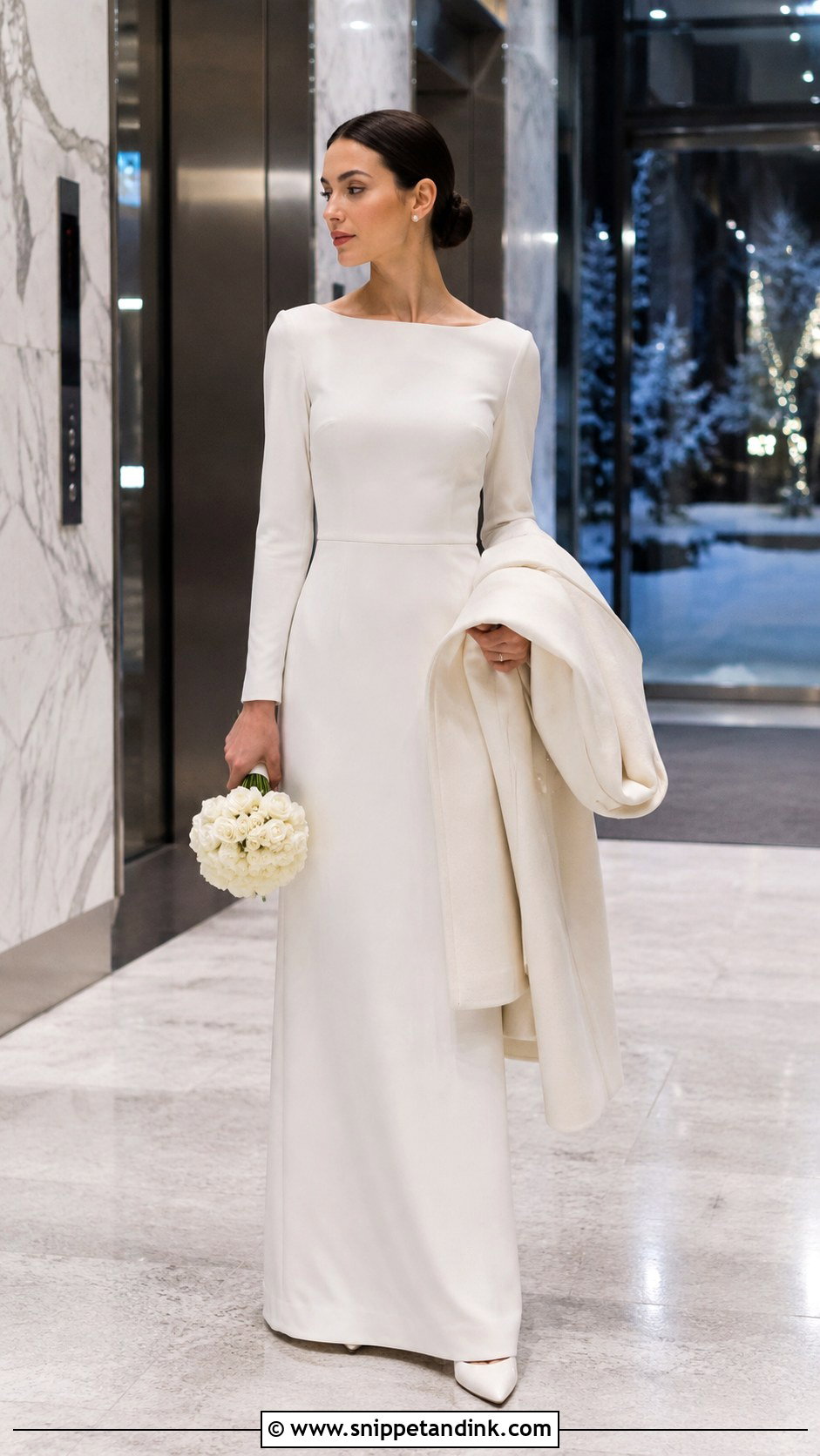 Long Sleeve Crepe Wedding Dress - Snippet and Ink - 20 Modern Minimalist Wedding Dress Ideas