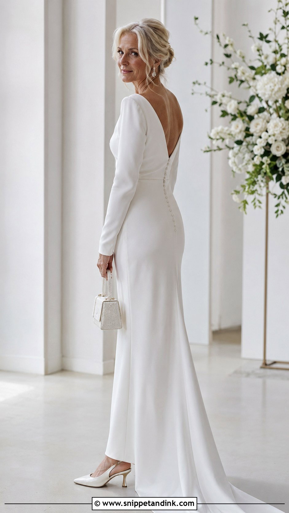 Long Sleeve Crepe Wedding Dress - Snippet and Ink - 20 Older Bride Wedding Dress Ideas