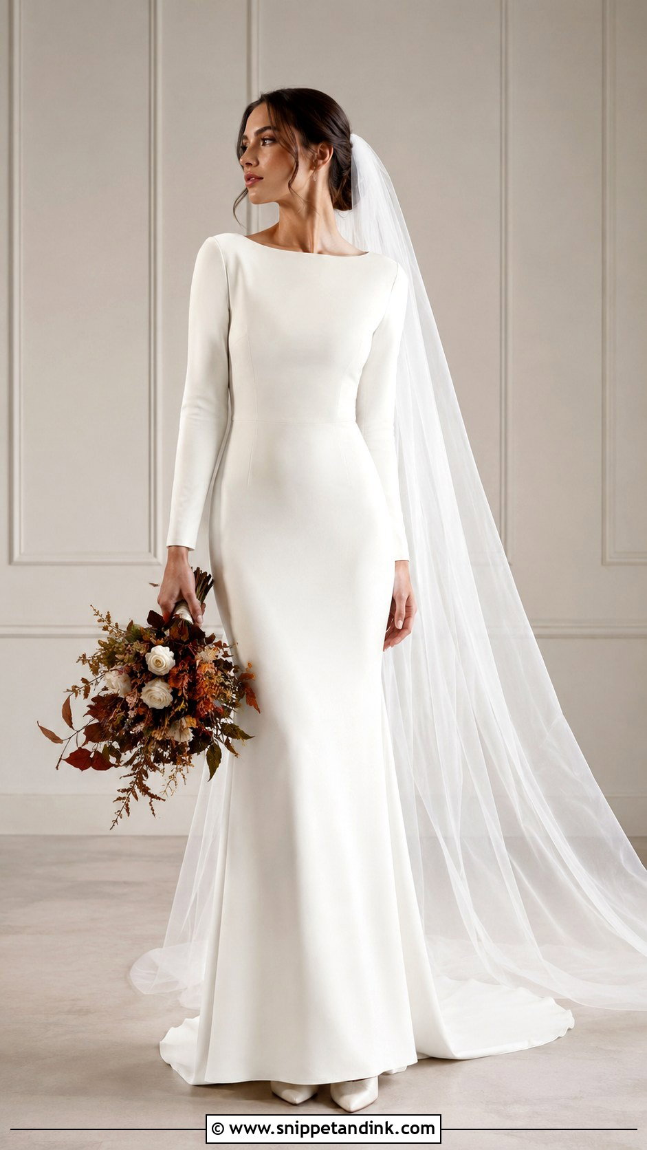 Long Sleeve Crepe Wedding Dress - Snippet and Ink - 25 Classic Minimalist Wedding Dress Ideas