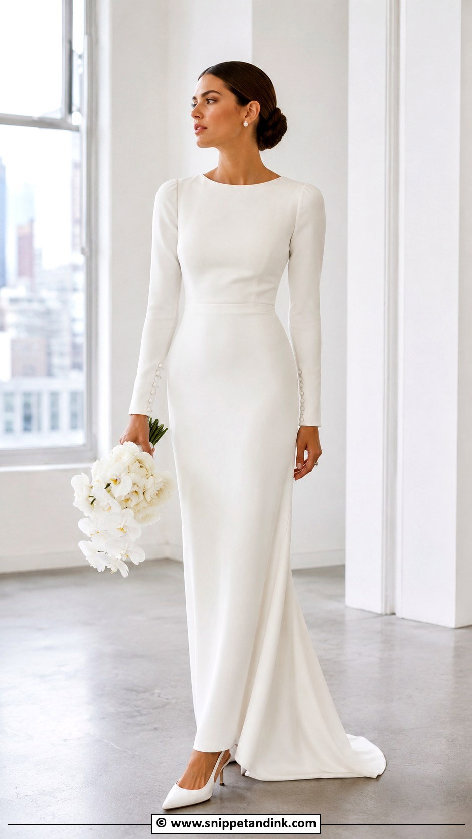 Long Sleeve Crepe Wedding Dress - Snippet and Ink - 30 Marriage Dress Ideas