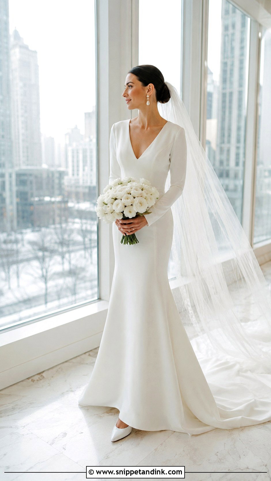 Long Sleeve Crepe Wedding Dress - Snippet and Ink - 20 Easy Wedding Dress Ideas