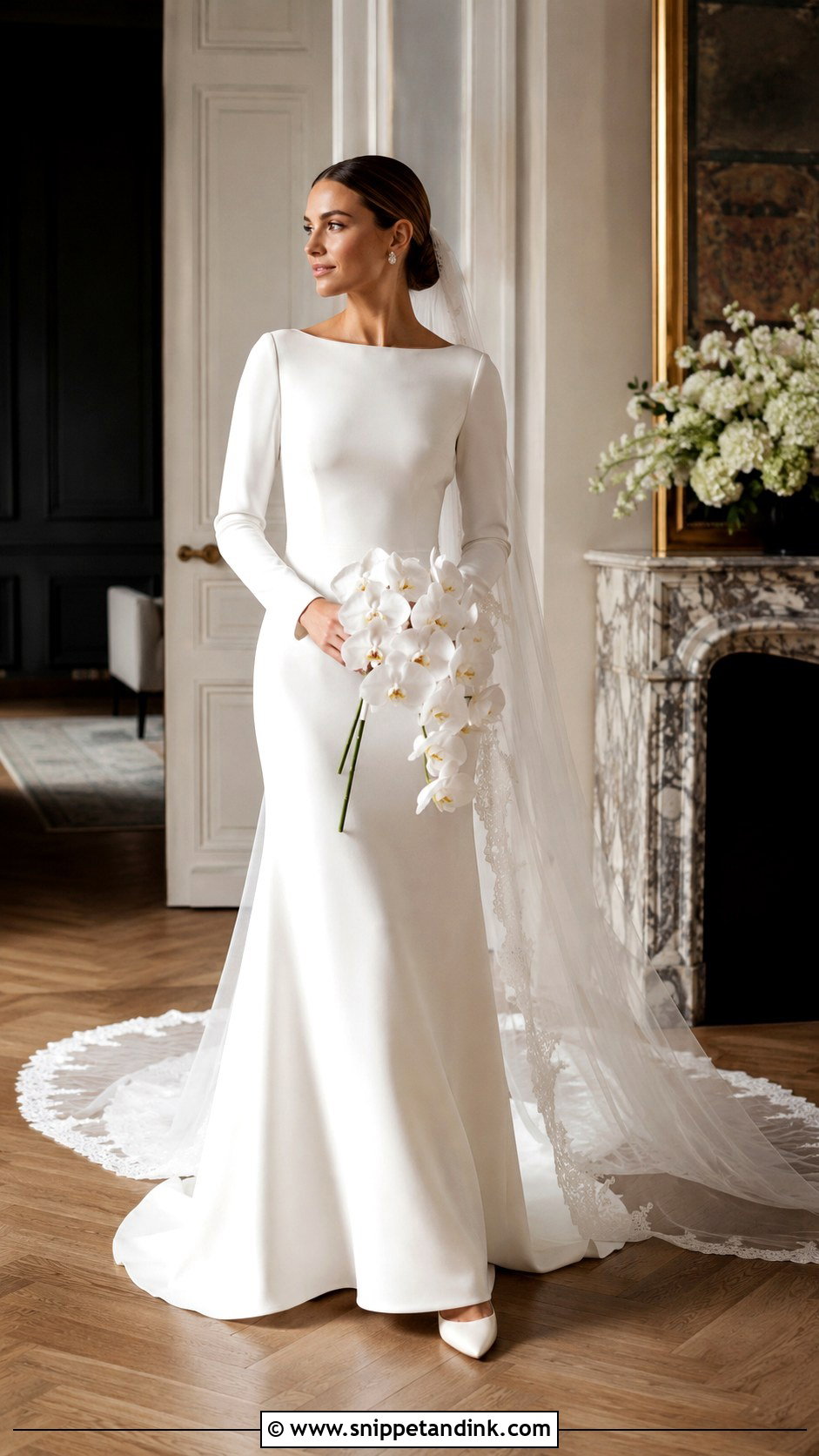Long Sleeve Crepe Wedding Dress - Snippet and Ink - 20 Elegant Plain Wedding Dress Ideas