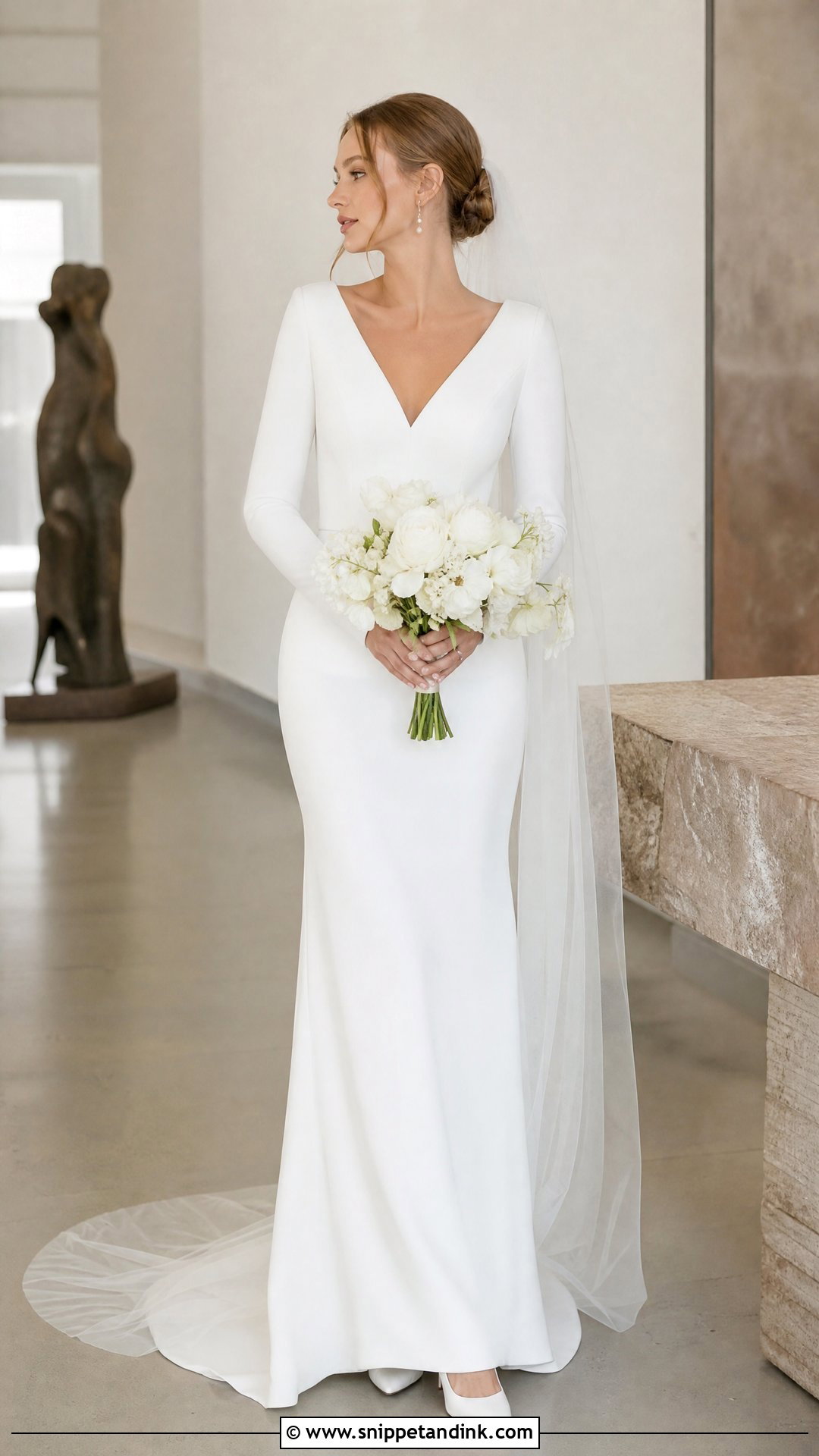 Long Sleeve Crepe Wedding Dress - Snippet and Ink - 20 Unique Simple Wedding Dress Ideas