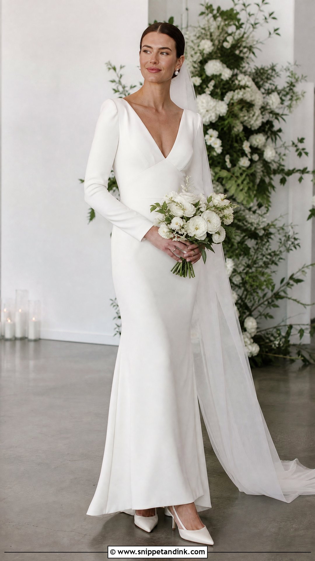 Long Sleeve Crepe Wedding Dress - Snippet and Ink - 20 Wedding Dress for Tall Bride Ideas