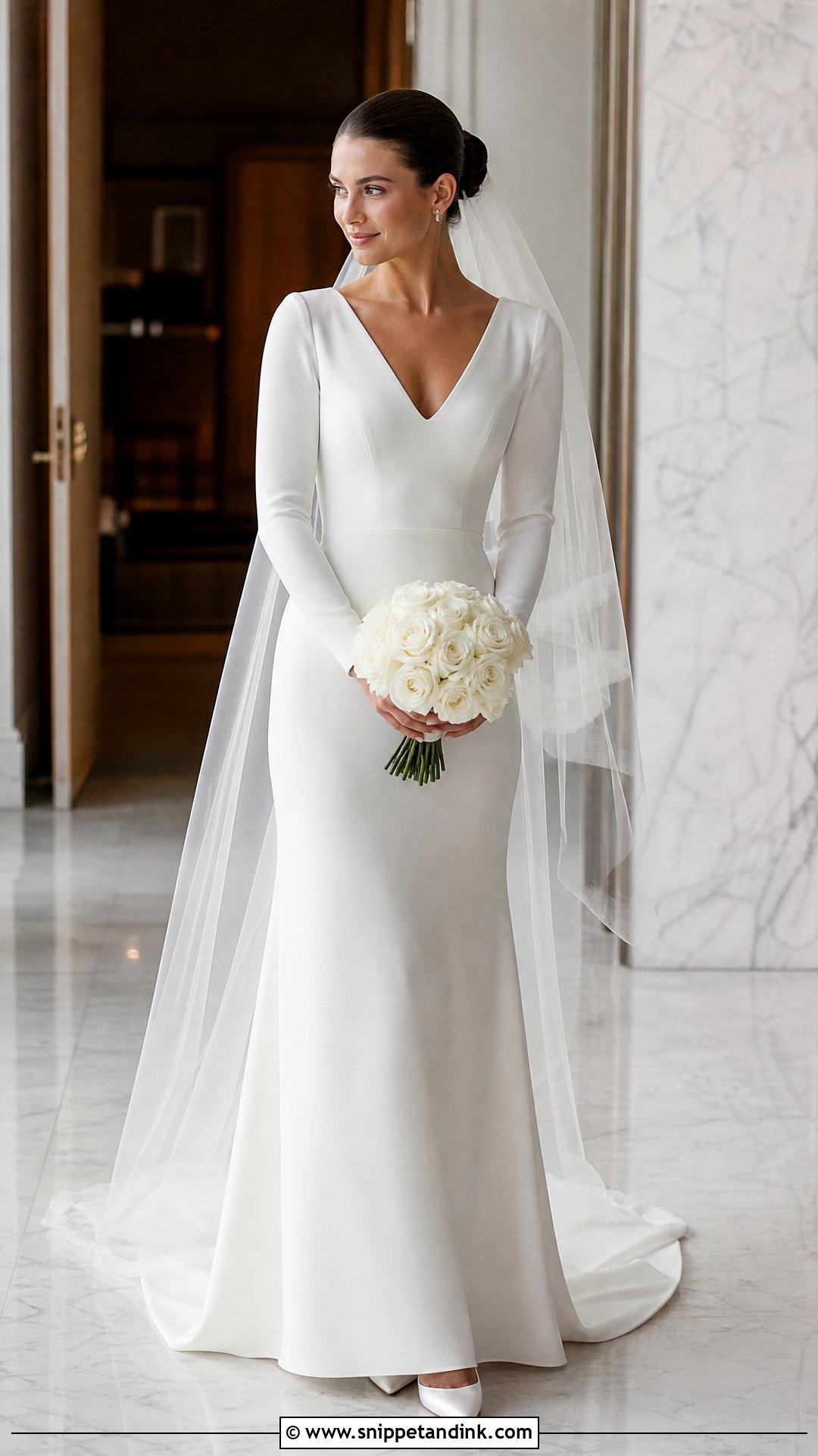 Long Sleeve Crepe Wedding Dress - Snippet and Ink - 20 Wedding Dresses for Petite Brides