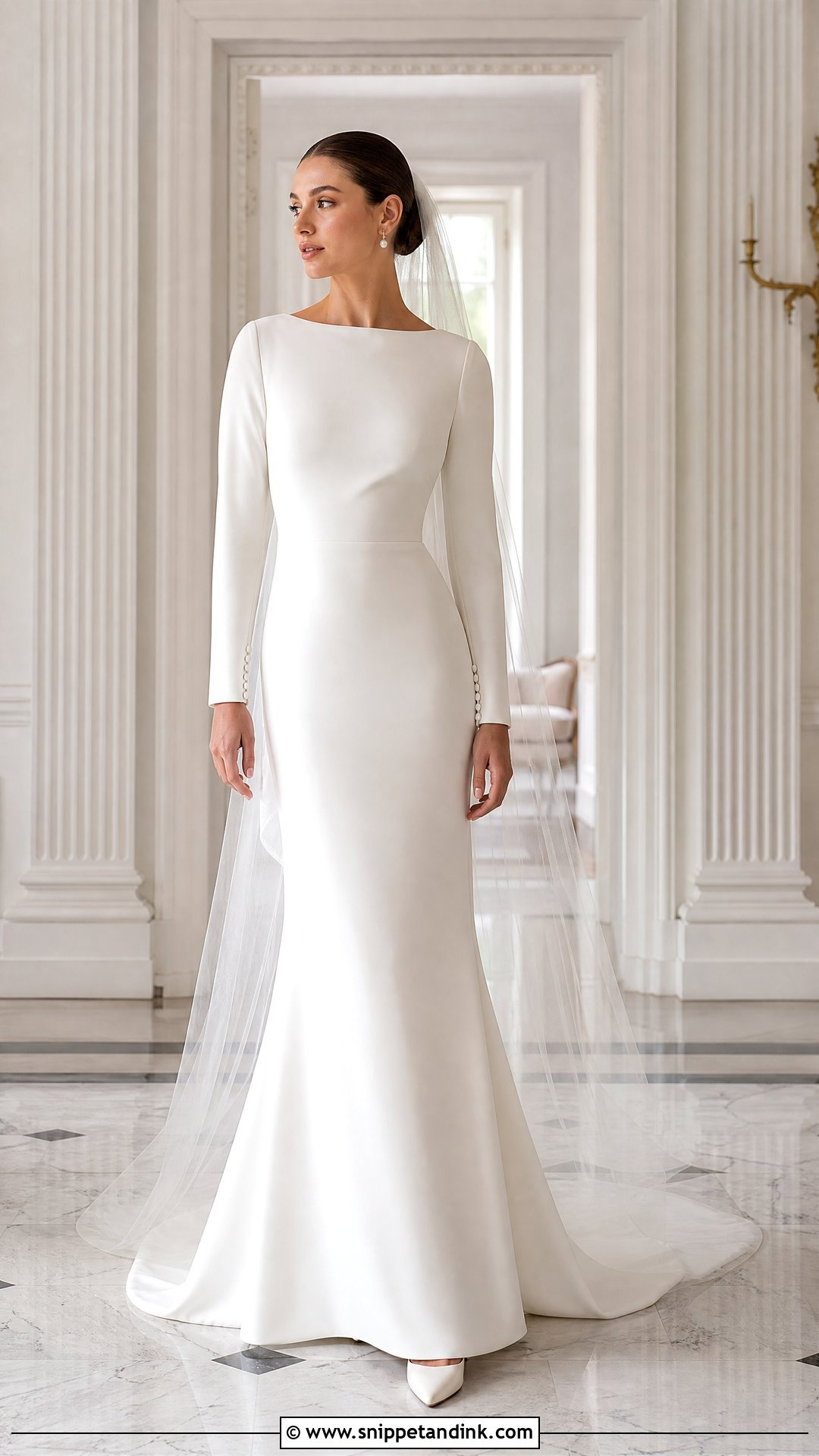 Long Sleeve Crepe Wedding Dress - Snippet and Ink - 20 No Lace Wedding Dress Ideas