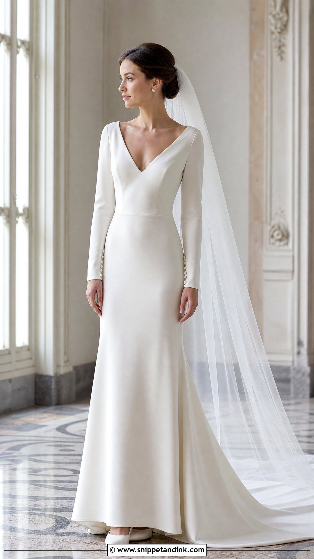 Long Sleeve Crepe Wedding Dress - Snippet and Ink - 20 No Lace Wedding Dresses
