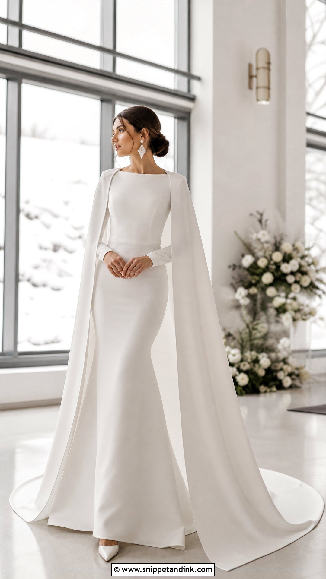 Long Sleeve Crepe Wedding Dress - Snippet and Ink - 20 Winter Wonderland Wedding Dress Ideas