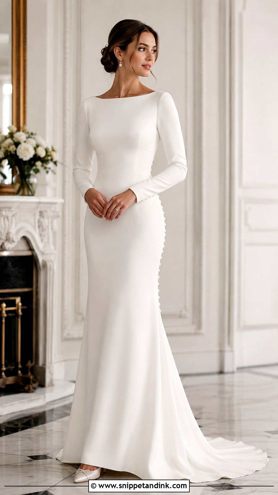 Long Sleeve Crepe Wedding Dress - Snippet and Ink - 30 Elegant Minimalist Wedding Dress Ideas