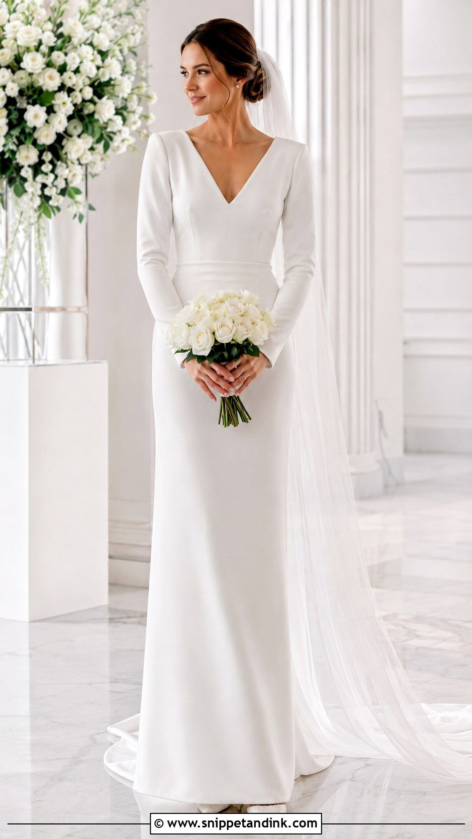 Long Sleeve Crepe Wedding Dress - Snippet and Ink - 20 Basic Wedding Dress Ideas