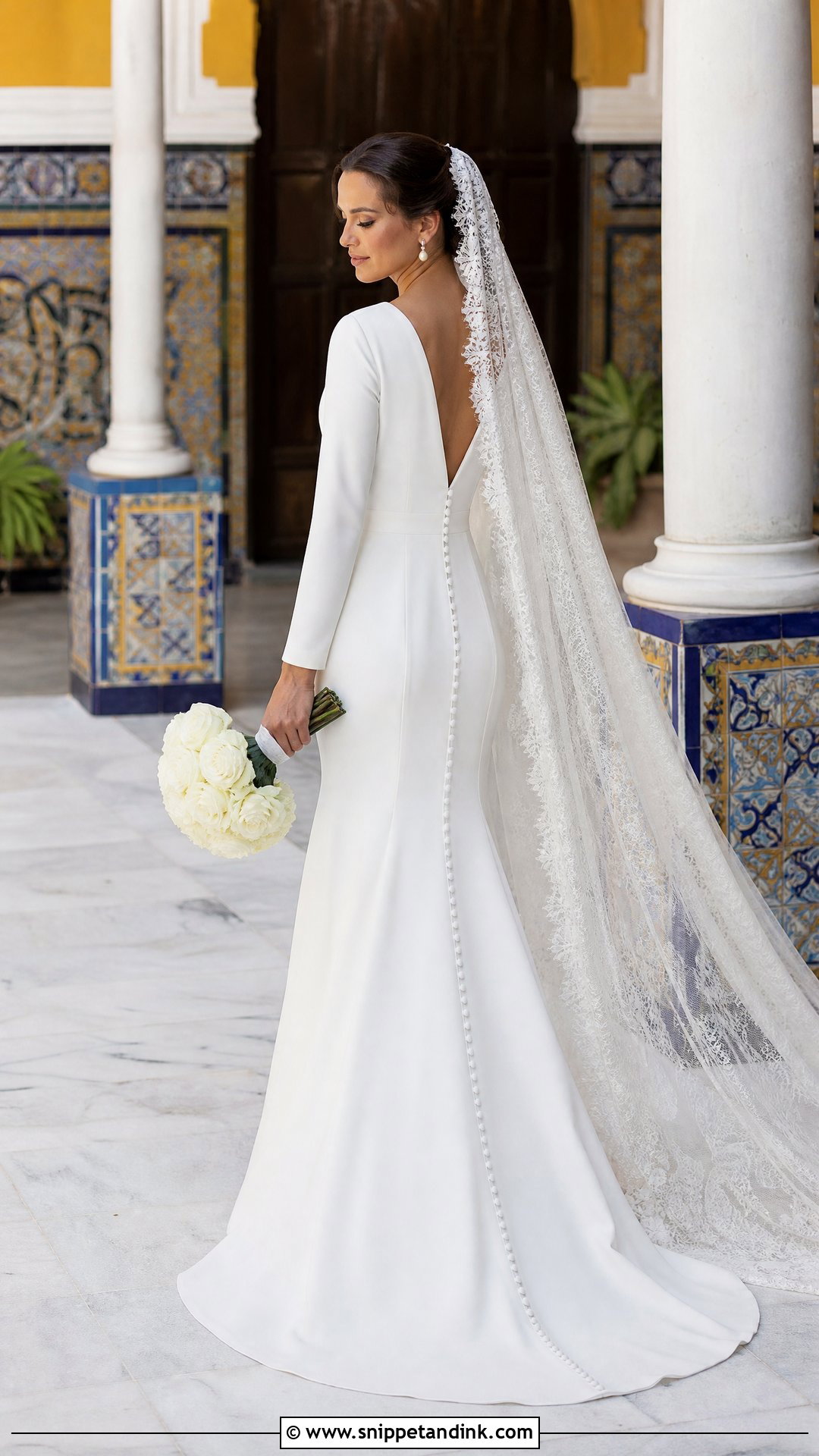 Long Sleeve Crepe Wedding Dress For Seville - Snippet and Ink - 20 Spain Wedding Dress Ideas
