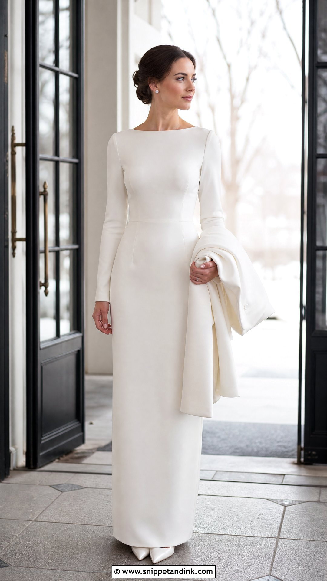 Long Sleeve Crepe Wedding Dress No Train - Snippet and Ink - 20 Wedding Dress No Train Ideas