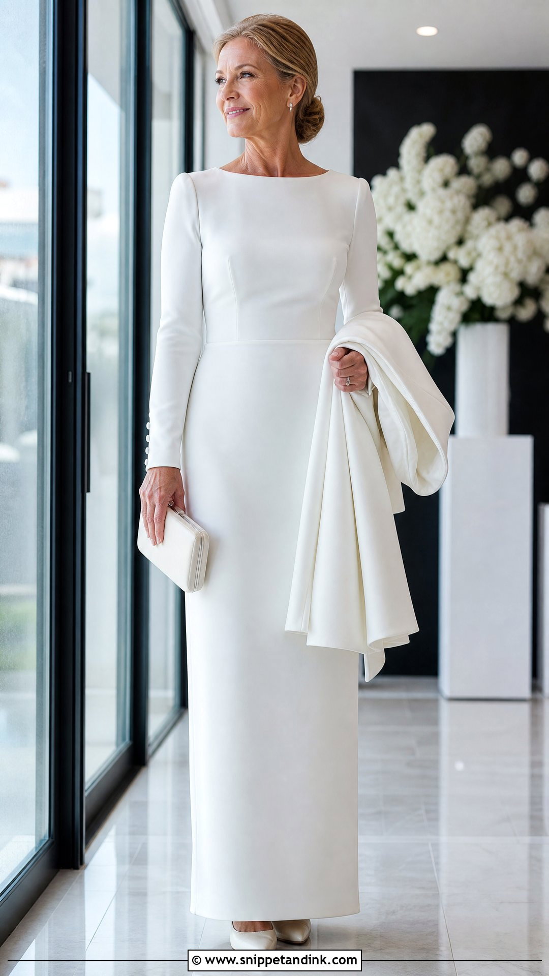 Long Sleeve Crepe Wedding Dress With Closed Toe Heels - Snippet and Ink - 20 Sleek Wedding Dresses