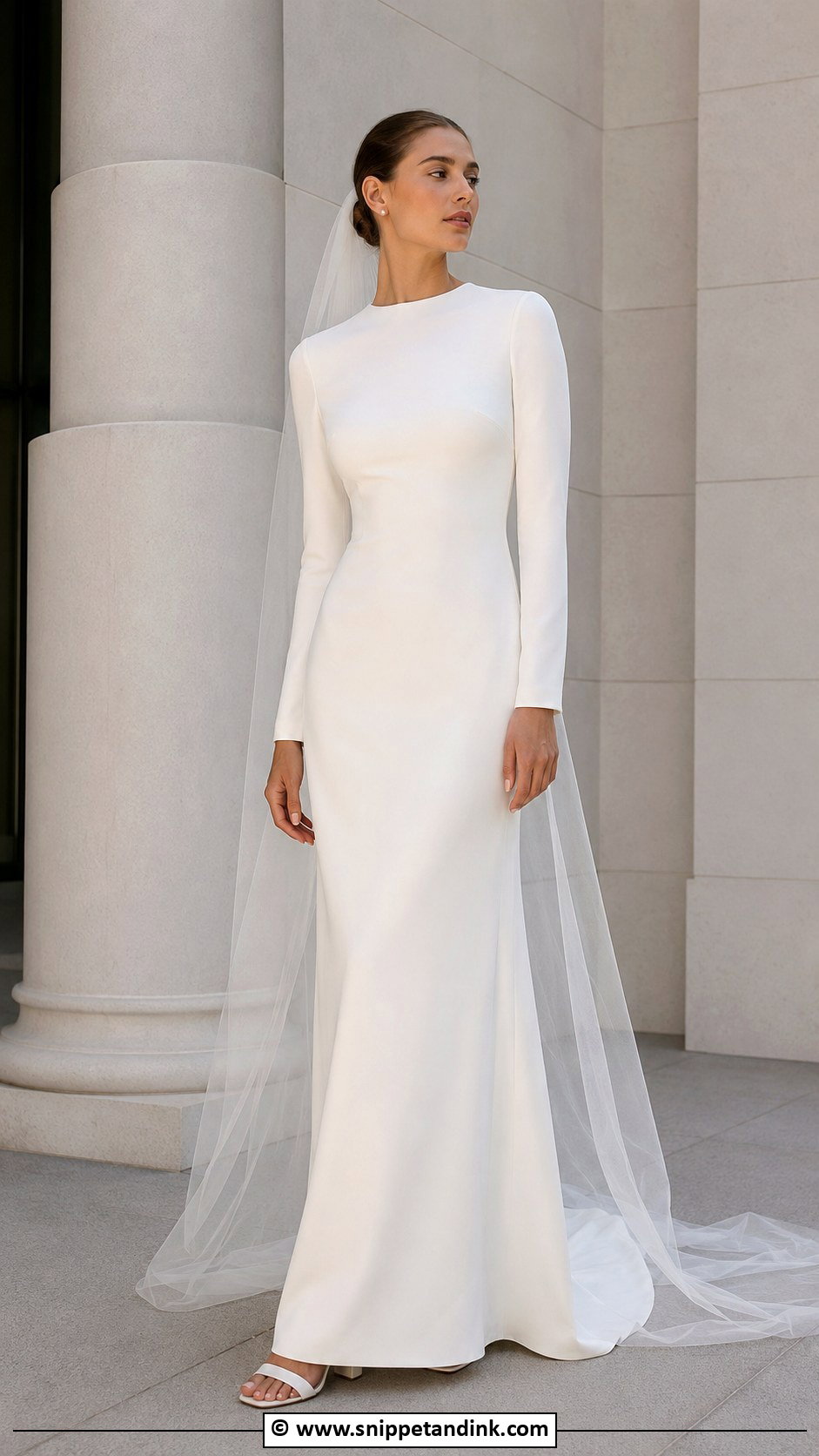 Long Sleeve Crepe Wedding Dress - Snippet and Ink - 25 Elegant Modest Wedding Dresses