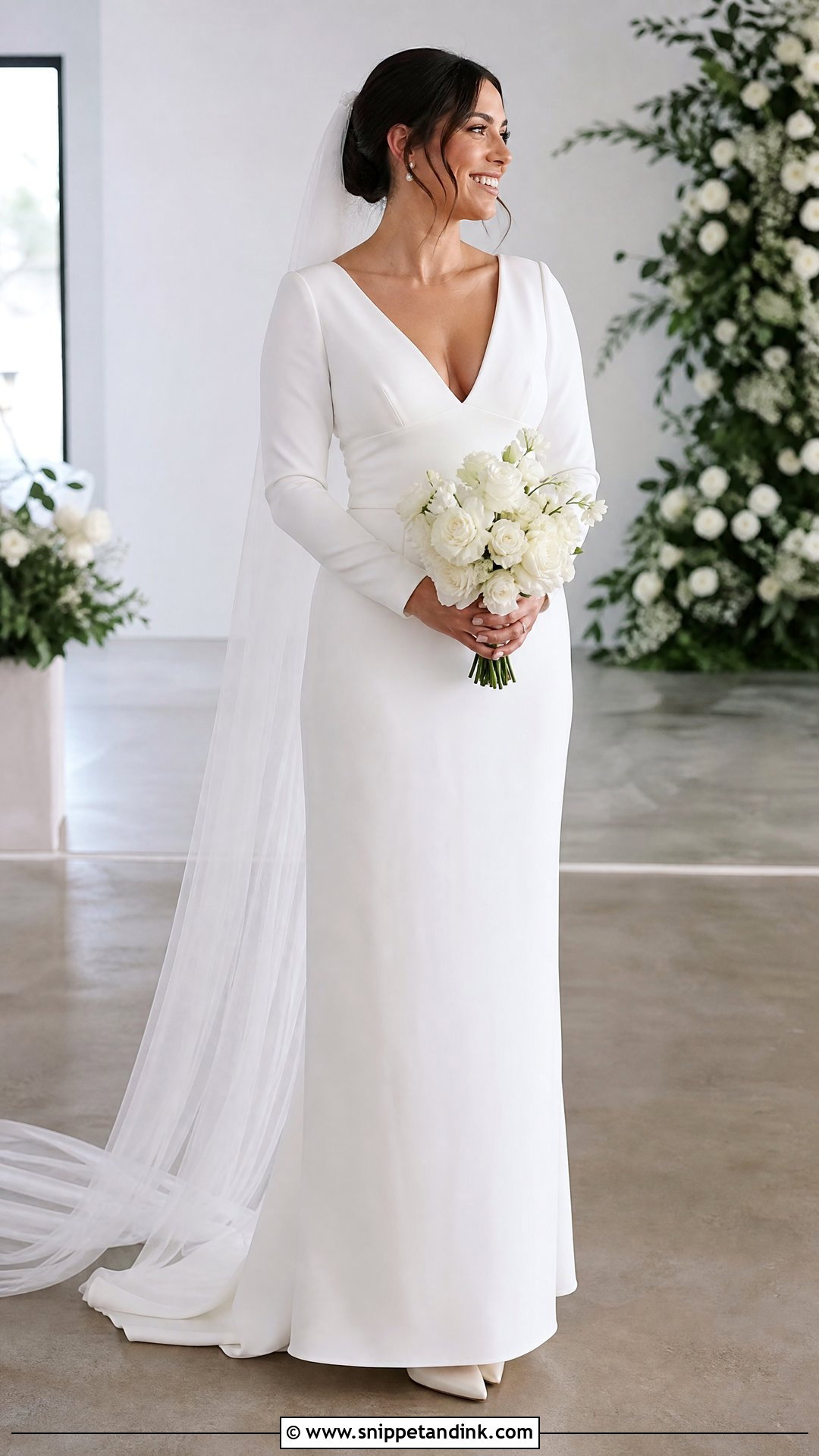 Long Sleeve Crepe Wedding Gown - Snippet and Ink - 20 Wedding Gowns for Short Brides