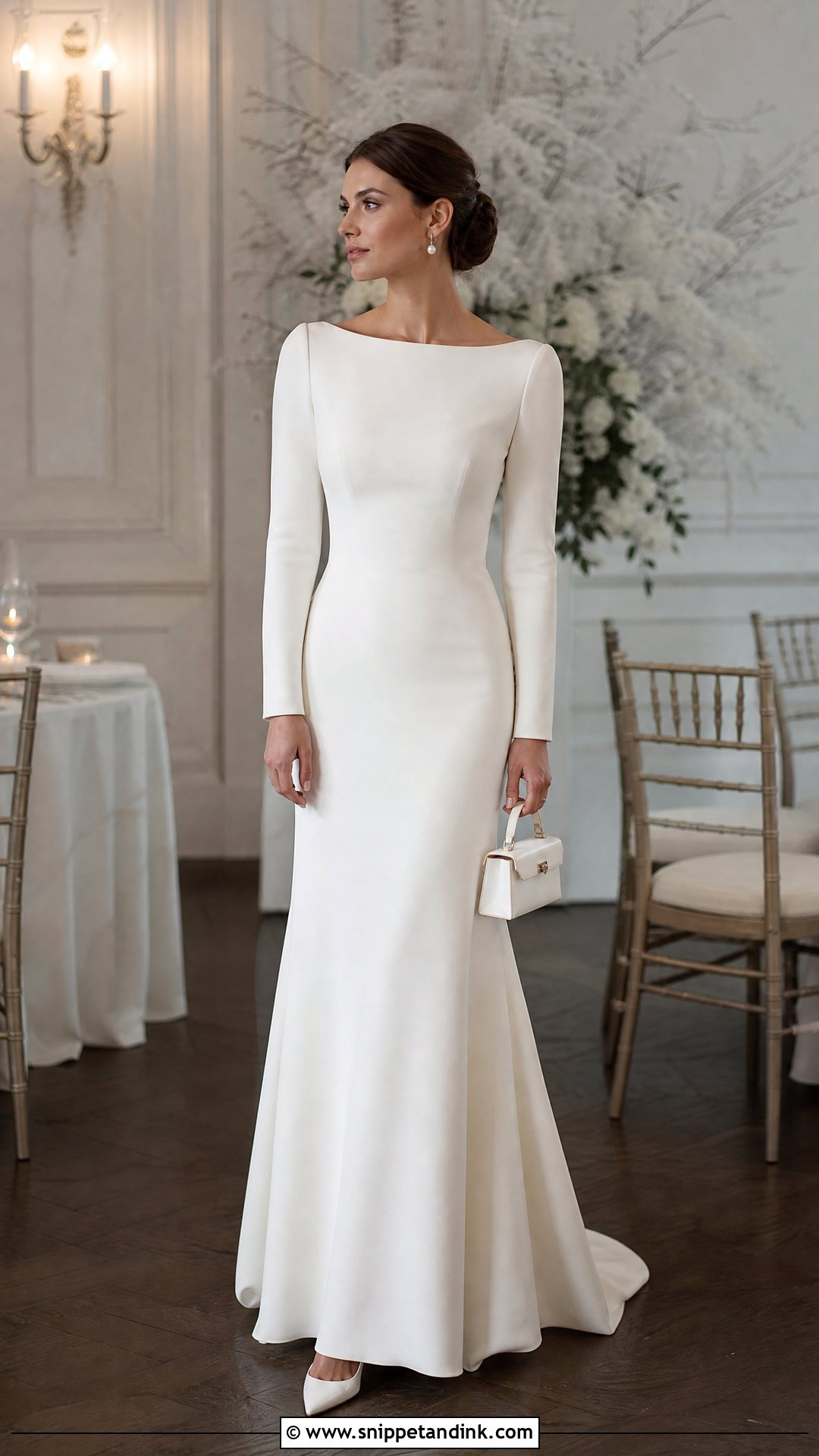 Long Sleeve Crepe Wedding Gown - Snippet and Ink - 20 Minimalist Simple Wedding Gown Ideas
