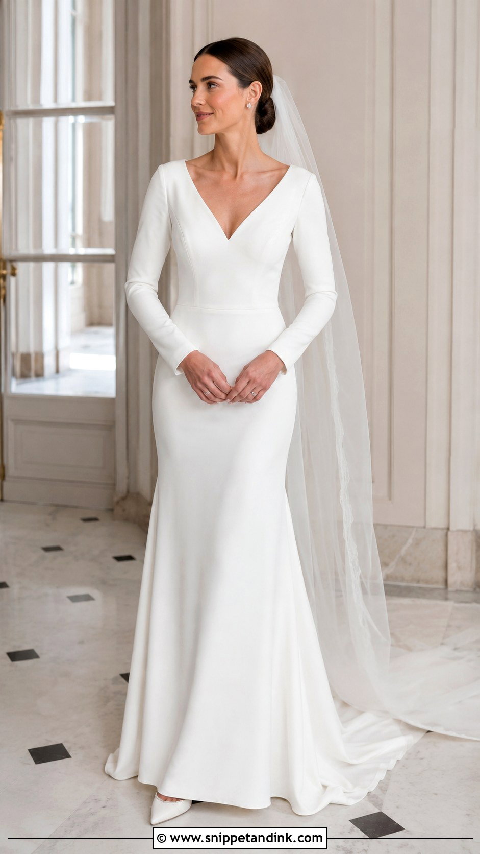 Long Sleeve Crepe Wedding Gown - Snippet and Ink - 20 Classy Minimalist Wedding Gown Ideas