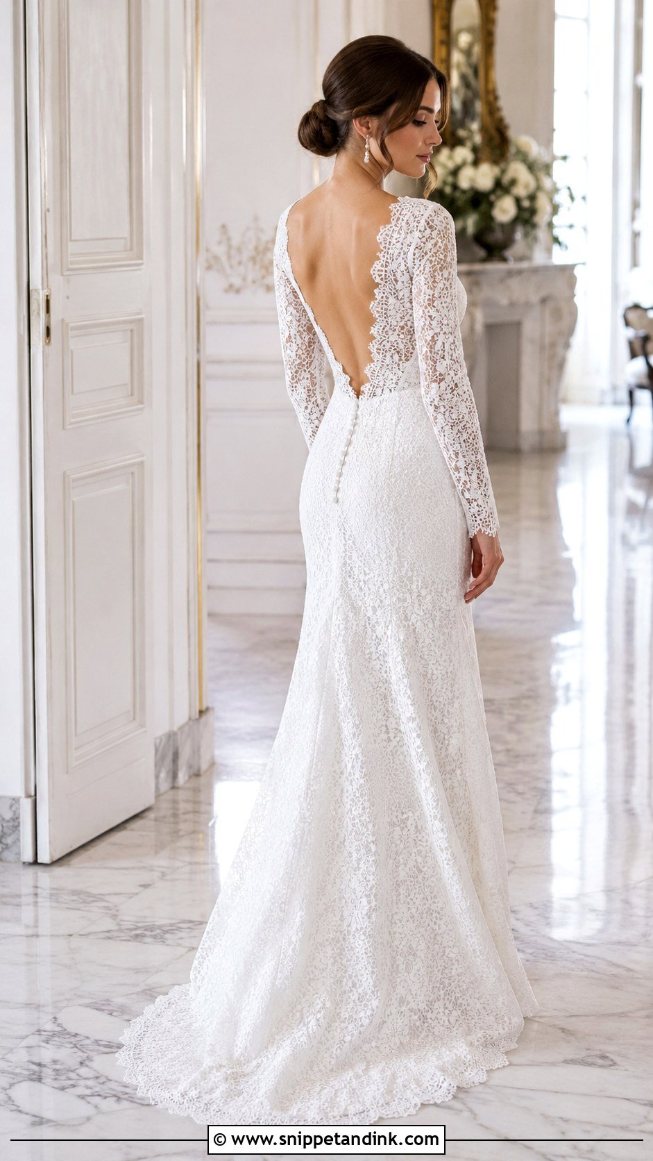 Long Sleeve Crochet Wedding Dress With Open Back - Snippet and Ink - 20 DIY Crochet Wedding Dress Ideas