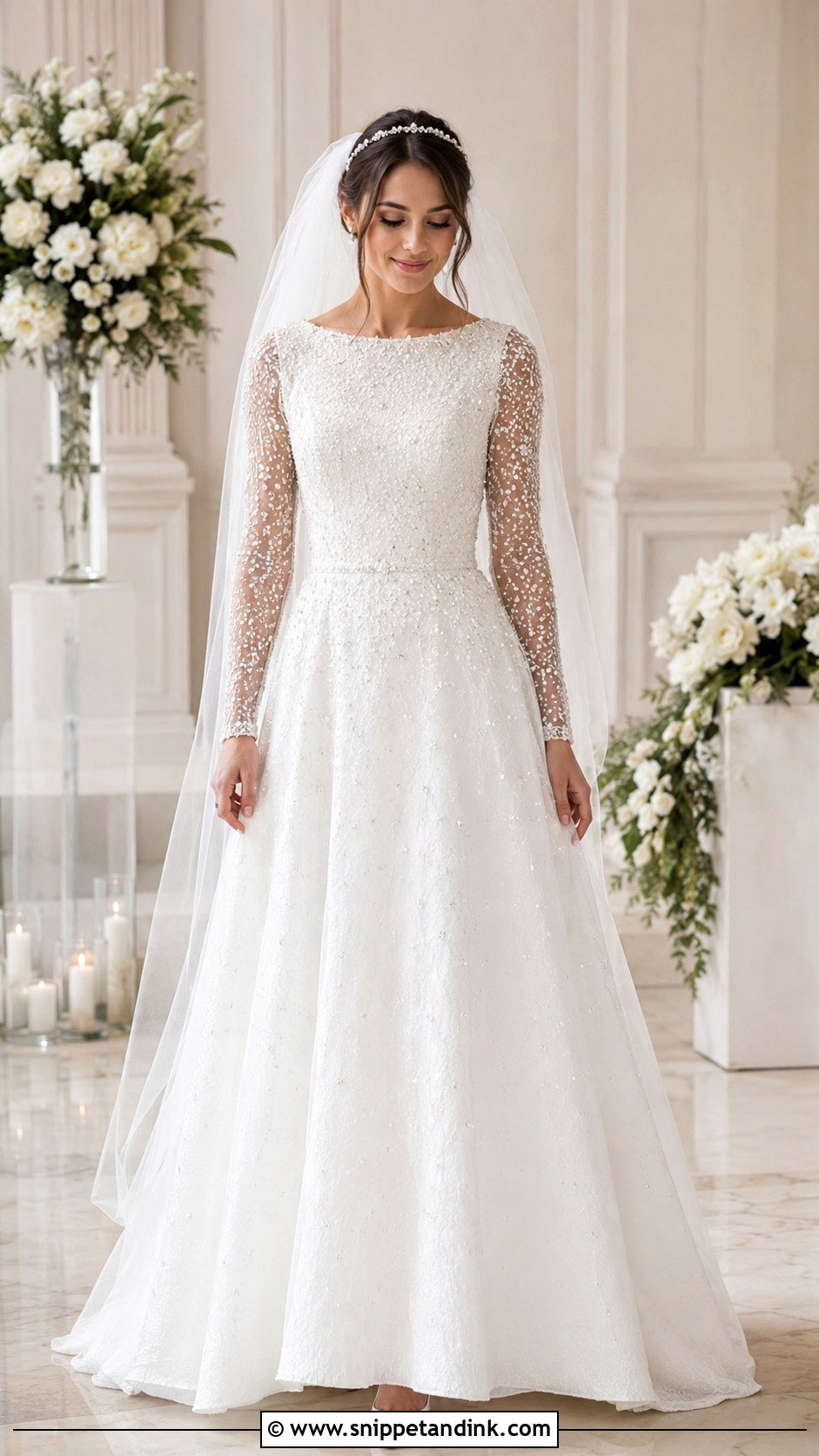 Long Sleeve Crystal Wedding Dress - Snippet and Ink - 20 Glitter Sparkle Wedding Dress Ideas