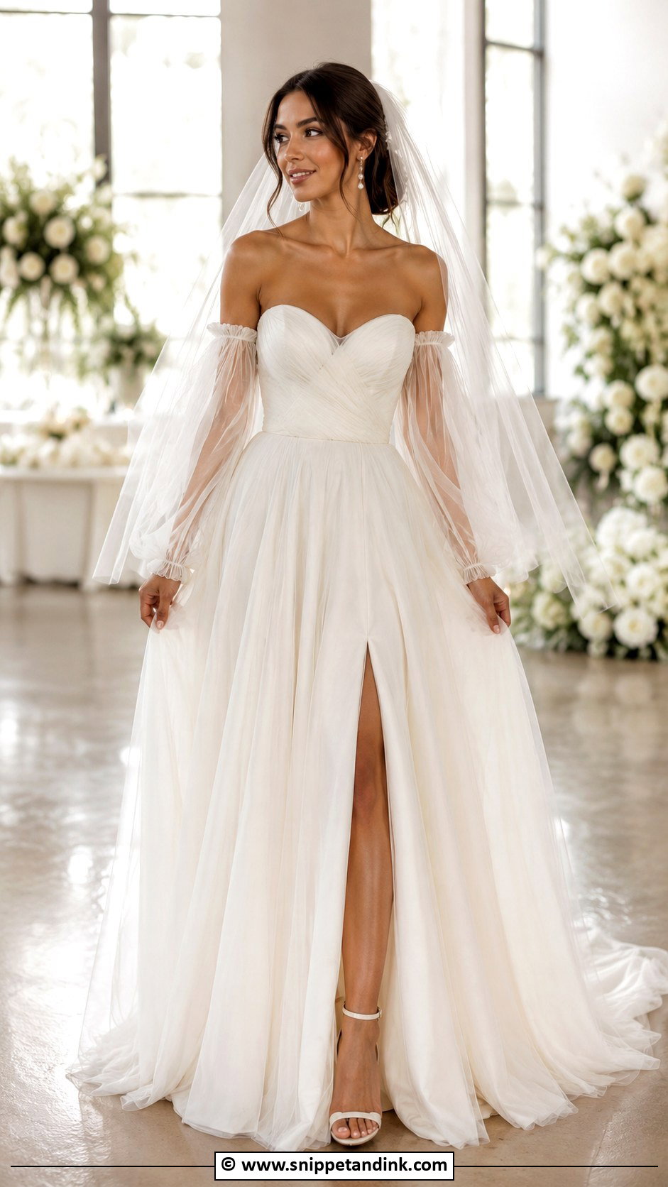 Long Sleeve Detachable Sleeve Wedding Dress - Snippet and Ink - 25 Elegant Long Sleeve Wedding Dresses