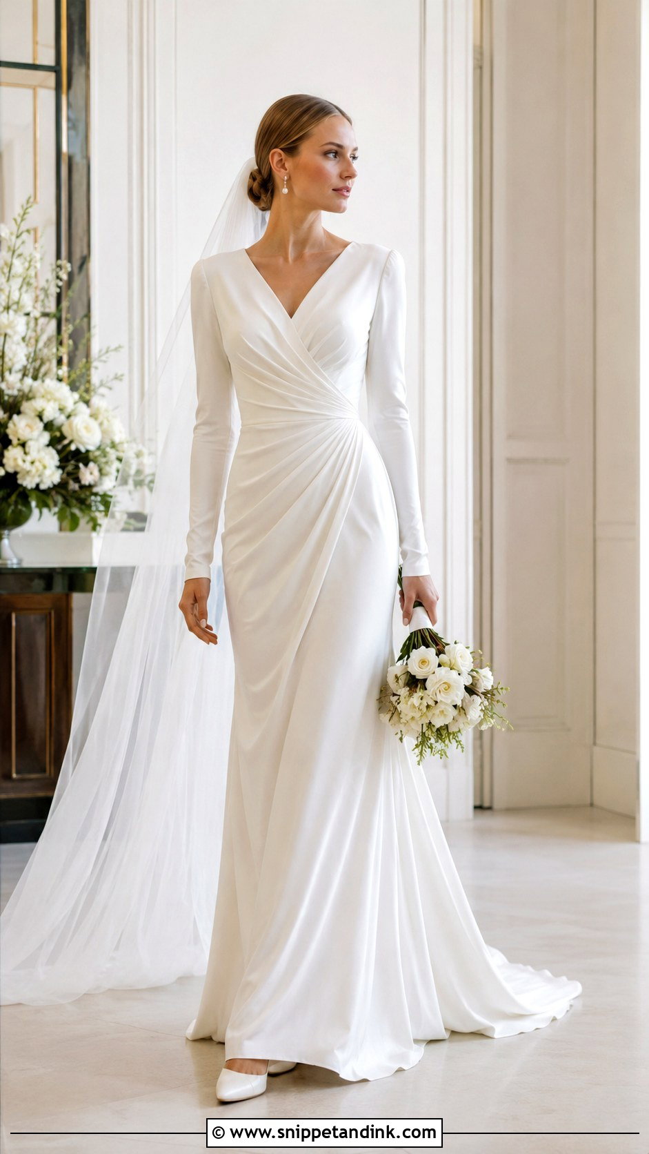Long Sleeve Draped Wedding Dress - Snippet and Ink - 20 Draping Wedding Dress Ideas