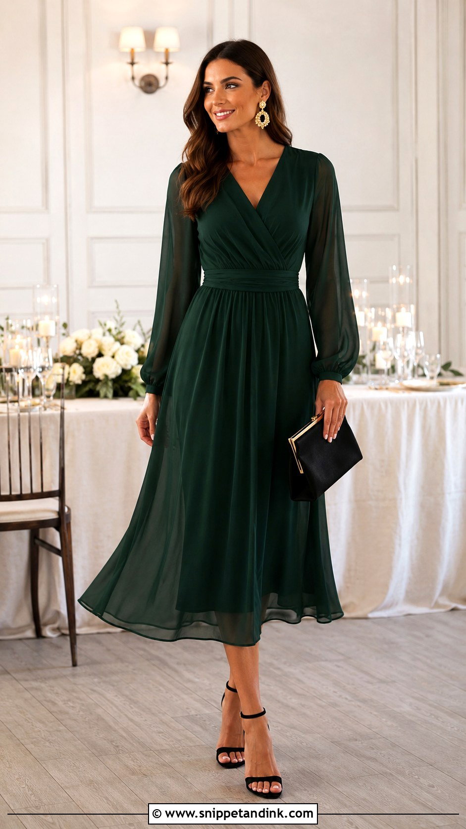 Long Sleeve Dress Wedding Guest Outfit - Snippet and Ink - 30 Wedding Wear Ideas