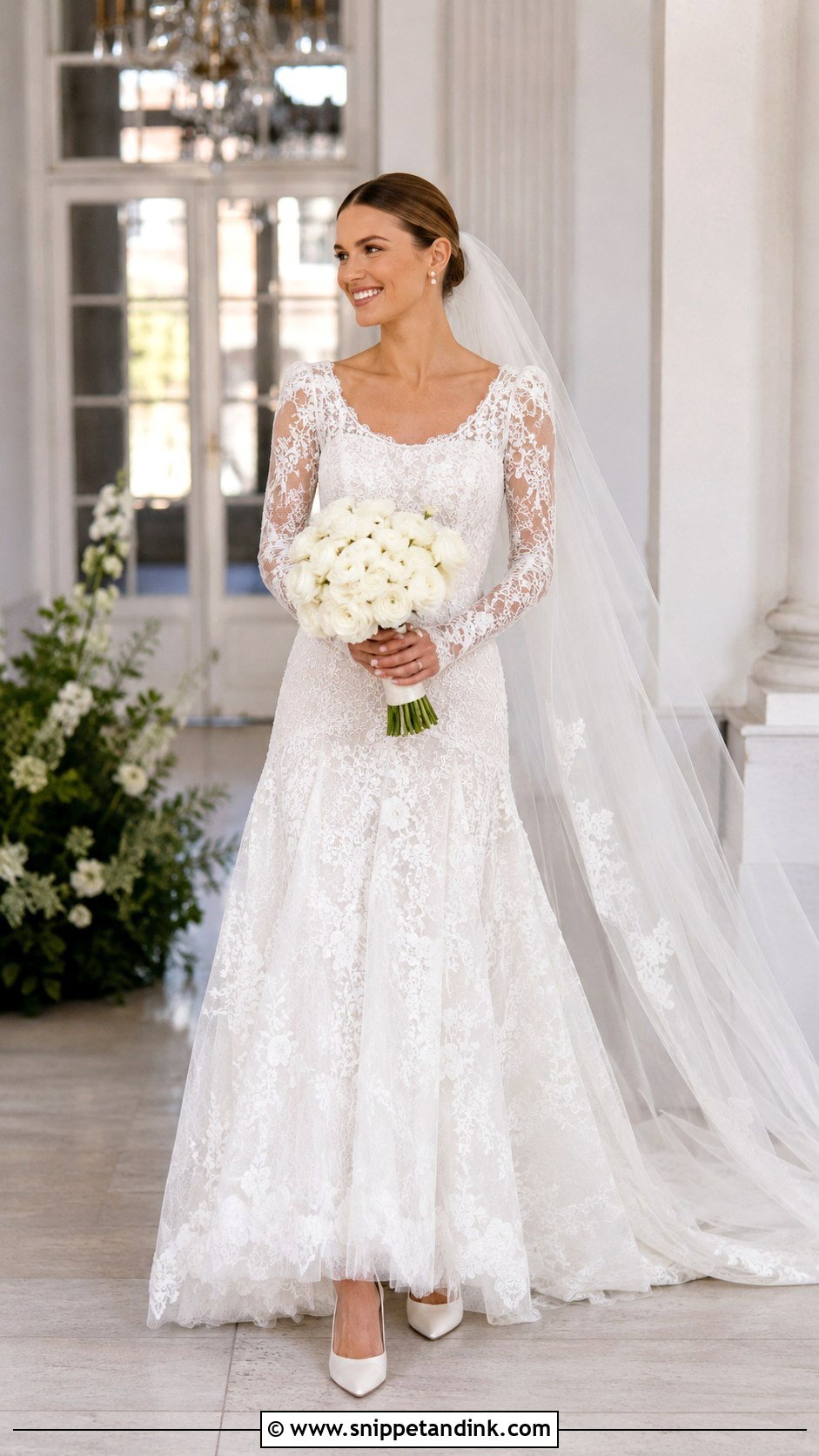 Long Sleeve Drop Waist Lace Wedding Dress - Snippet and Ink - 20 Drop Waist Lace Wedding Dress Ideas