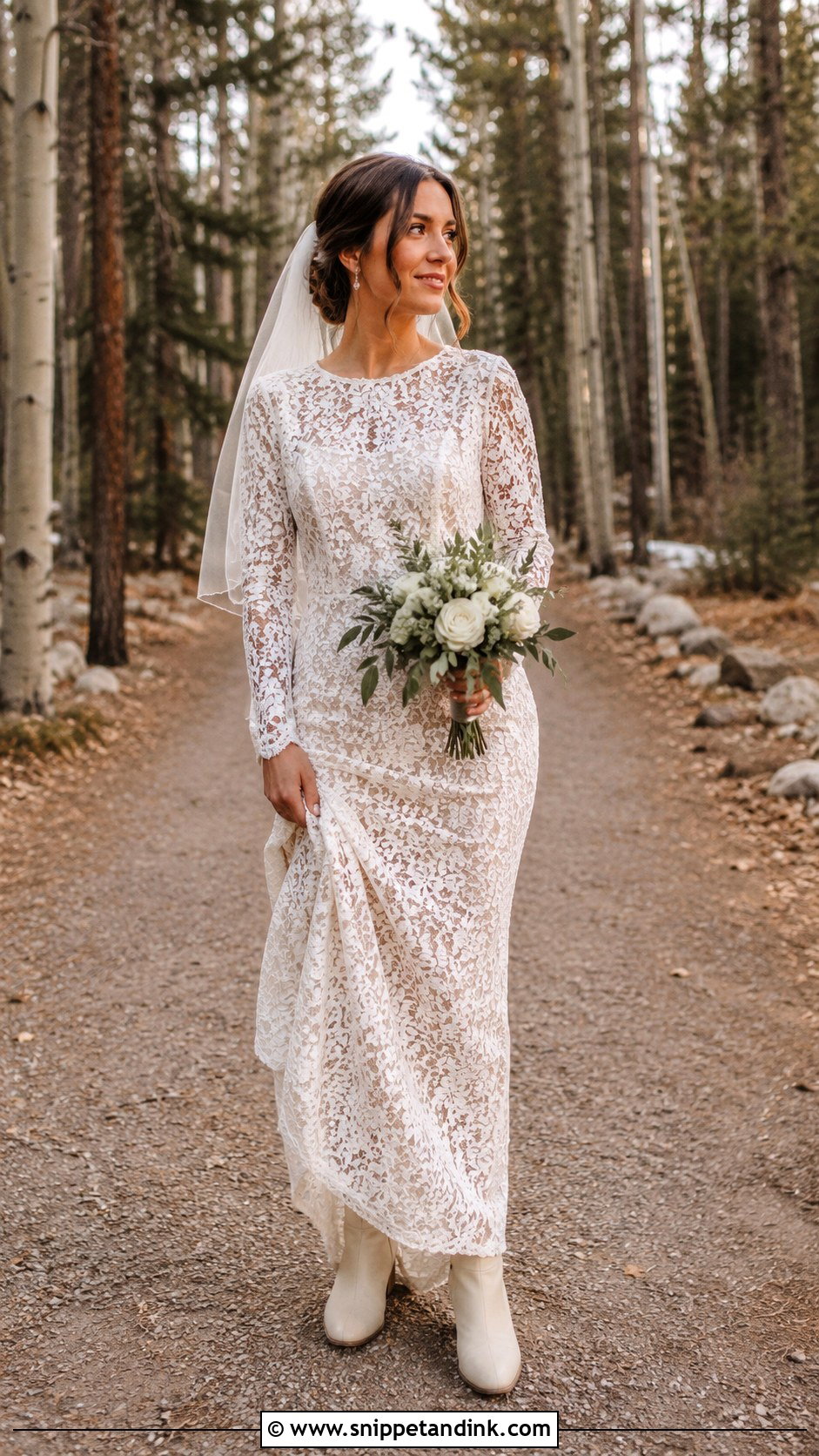Long Sleeve Elopement Dress With Ankle Boots - Snippet and Ink - 25 Elopement Dresses