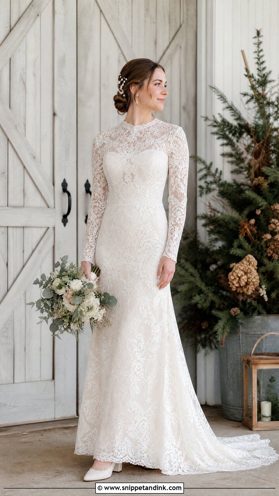 Long Sleeve Farm Wedding Dress With Low Bun - Snippet and Ink - 25 Farm Wedding Dress Ideas