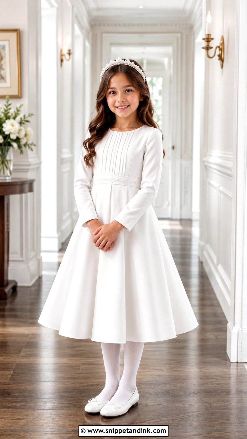 Long Sleeve First Communion Dress With Headband - Snippet and Ink - 25 First Communion Dresses Catholic Simple