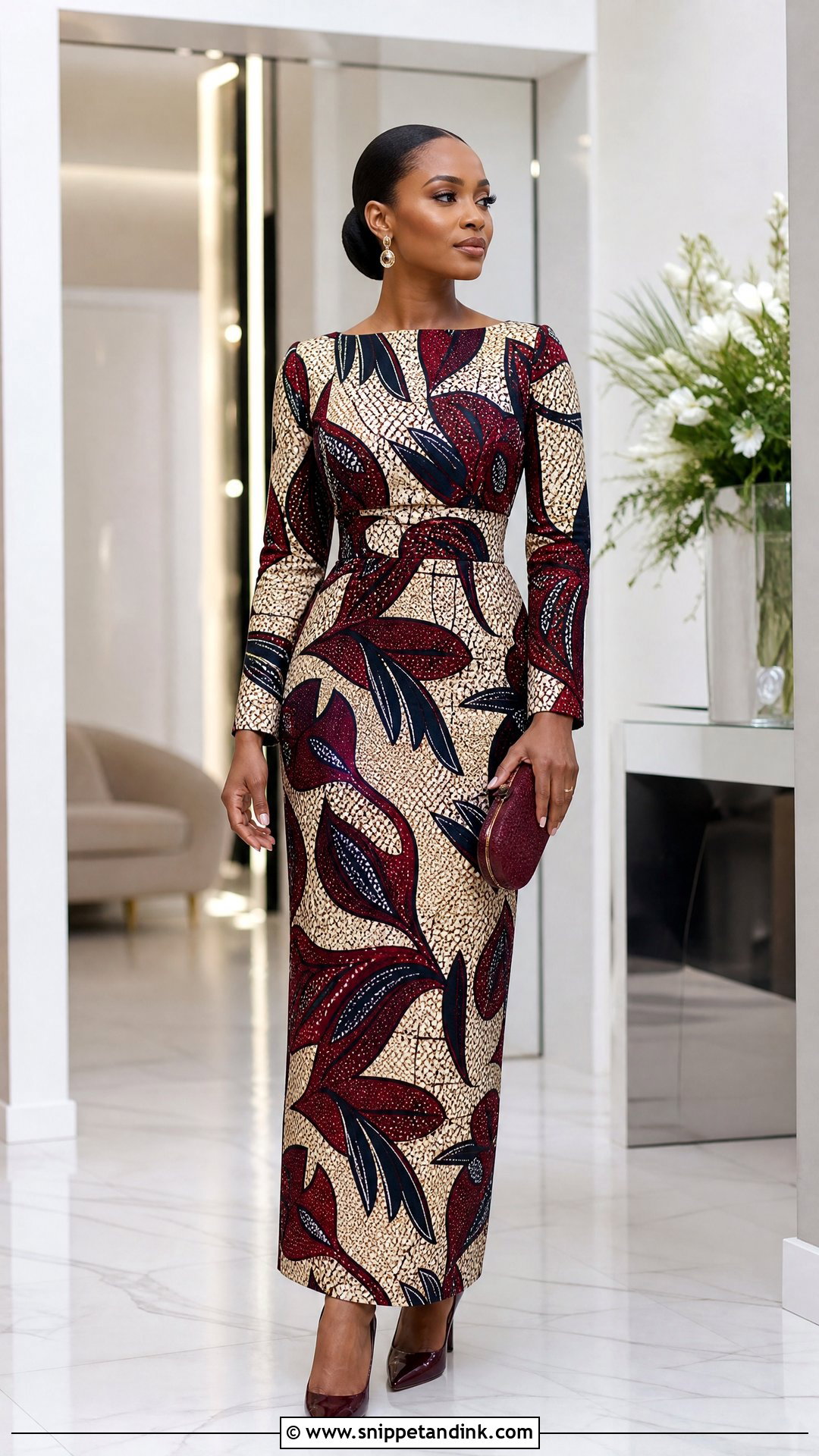 Long Sleeve Fitted Ankara Gown - Snippet and Ink - 25 Fitted Ankara Gowns