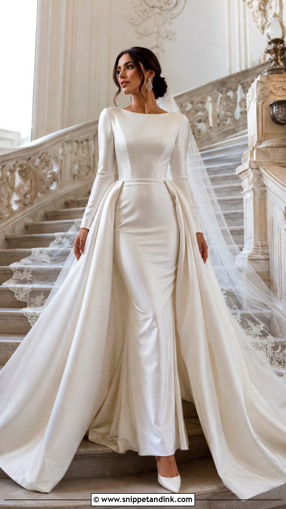 Long Sleeve Fitted Wedding Dress With Overskirt - Snippet and Ink - 20 Long Sleeve Fitted Wedding Dress Ideas