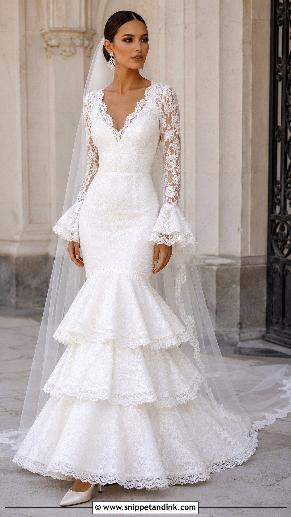 Long Sleeve Flamenco Wedding Dress With Trumpet Skirt - Snippet and Ink - 20 Flamenco Wedding Dress Ideas