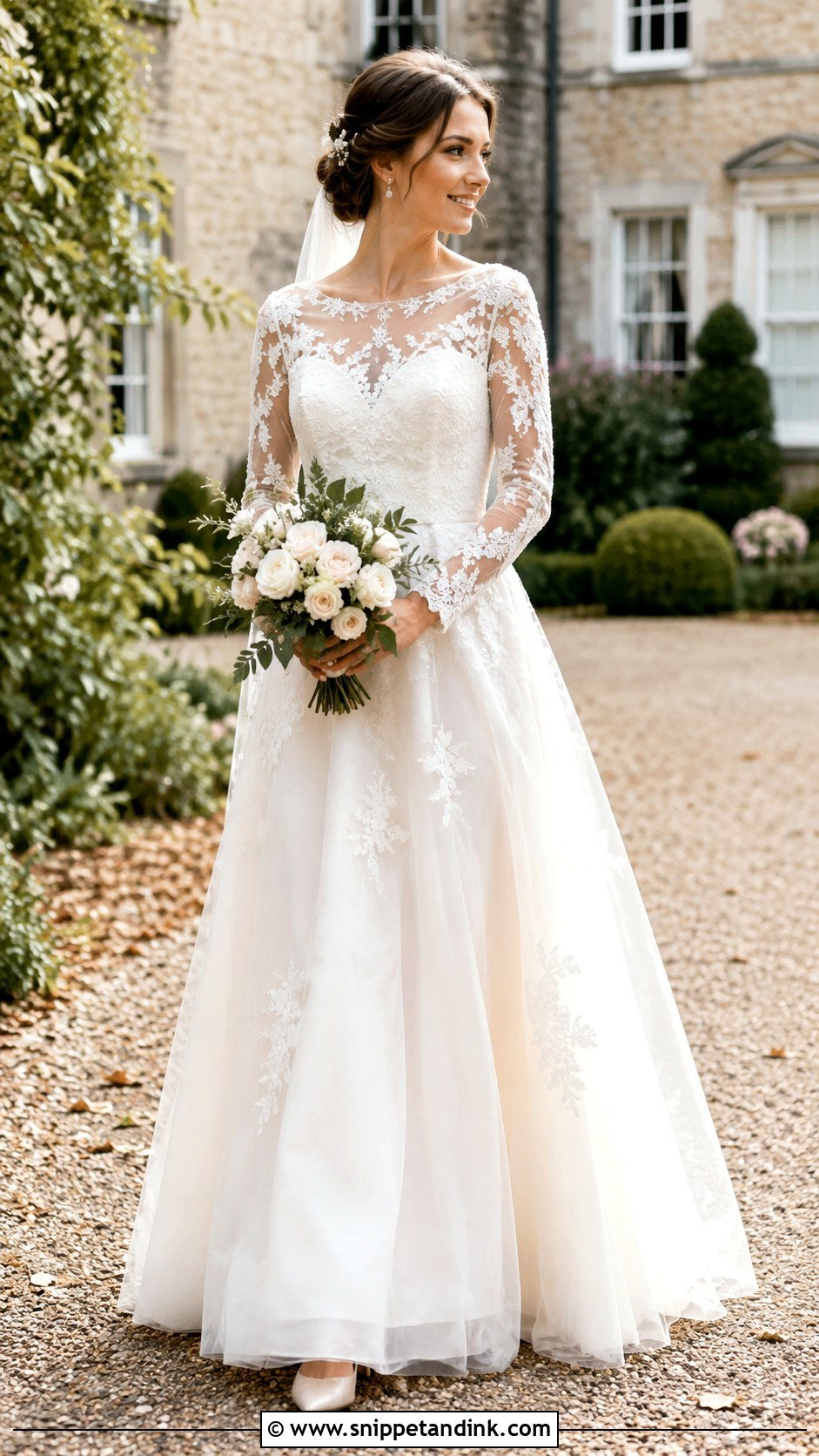 Long Sleeve Floral Applique Wedding Dress - Snippet and Ink - 20 Floral Applique Wedding Dress Ideas