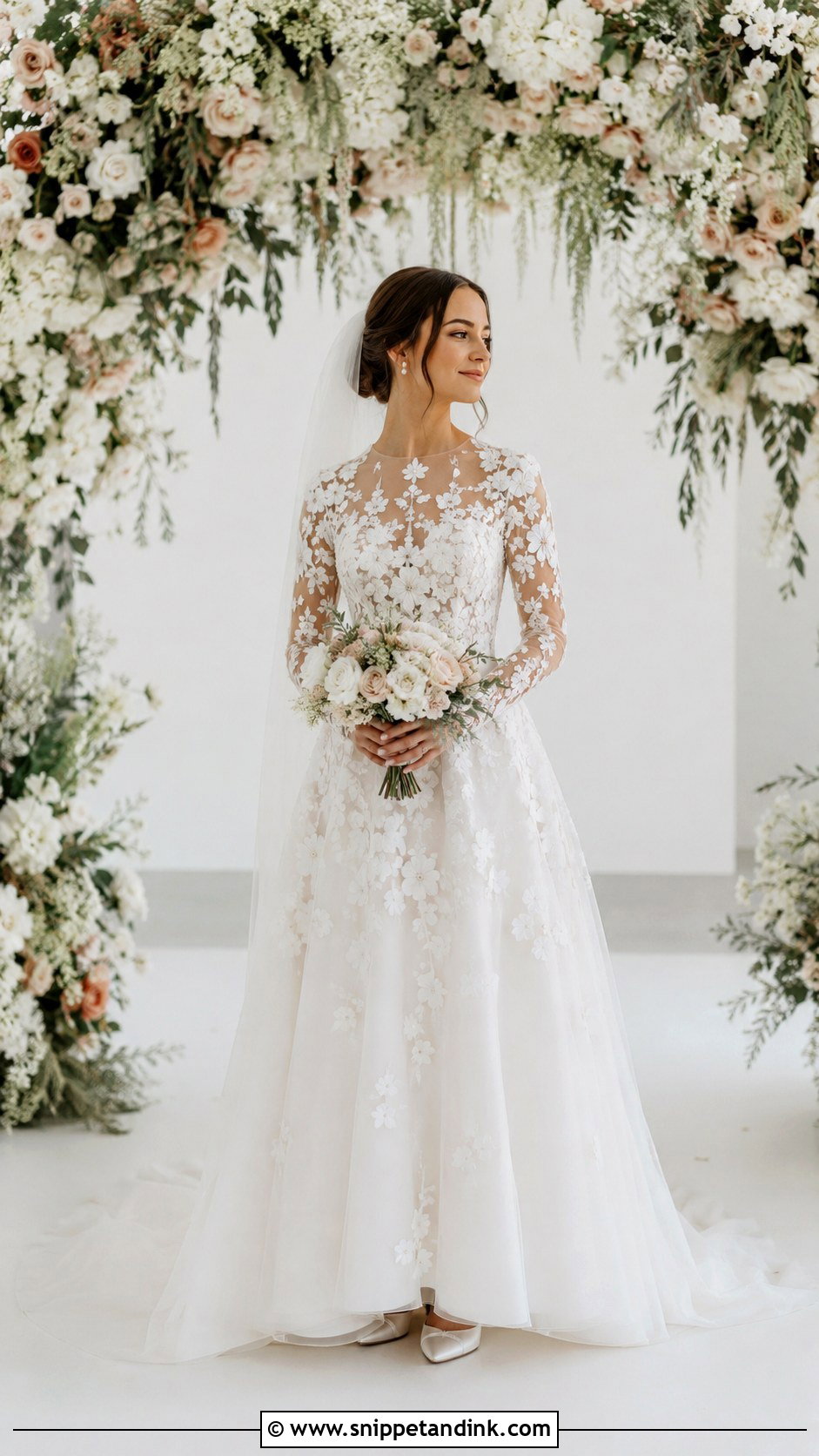 Long Sleeve Floral Applique Wedding Dress - Snippet and Ink - 20 Best Wedding Dresses Long Sleeves