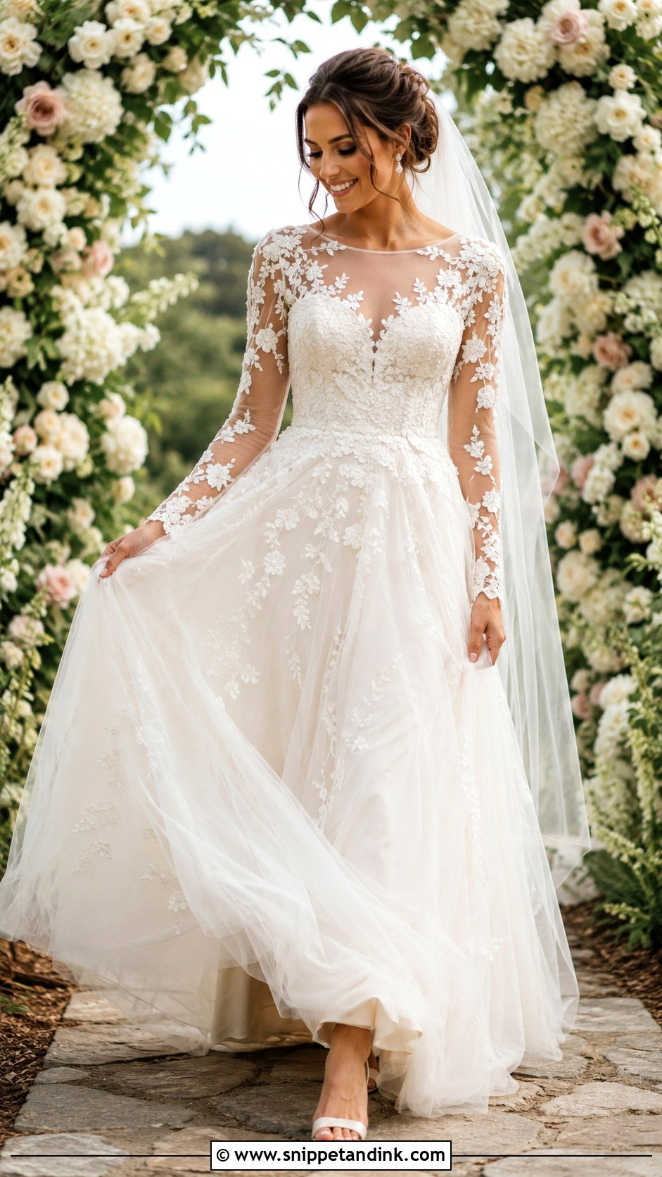 Long Sleeve Floral Applique Wedding Dress - Snippet and Ink - 35 Long Sleeve Wedding Dress Ideas