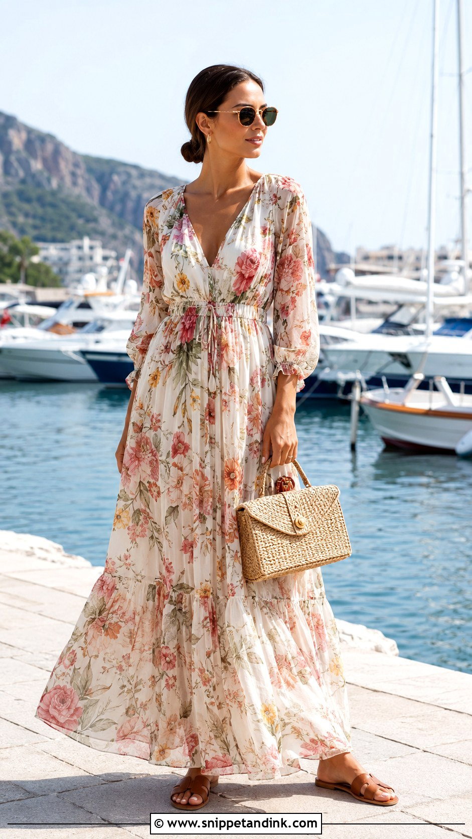 Long Sleeve Floral Beach Gown With Slide Sandals - Snippet and Ink - 20 Beach Gowns Floral