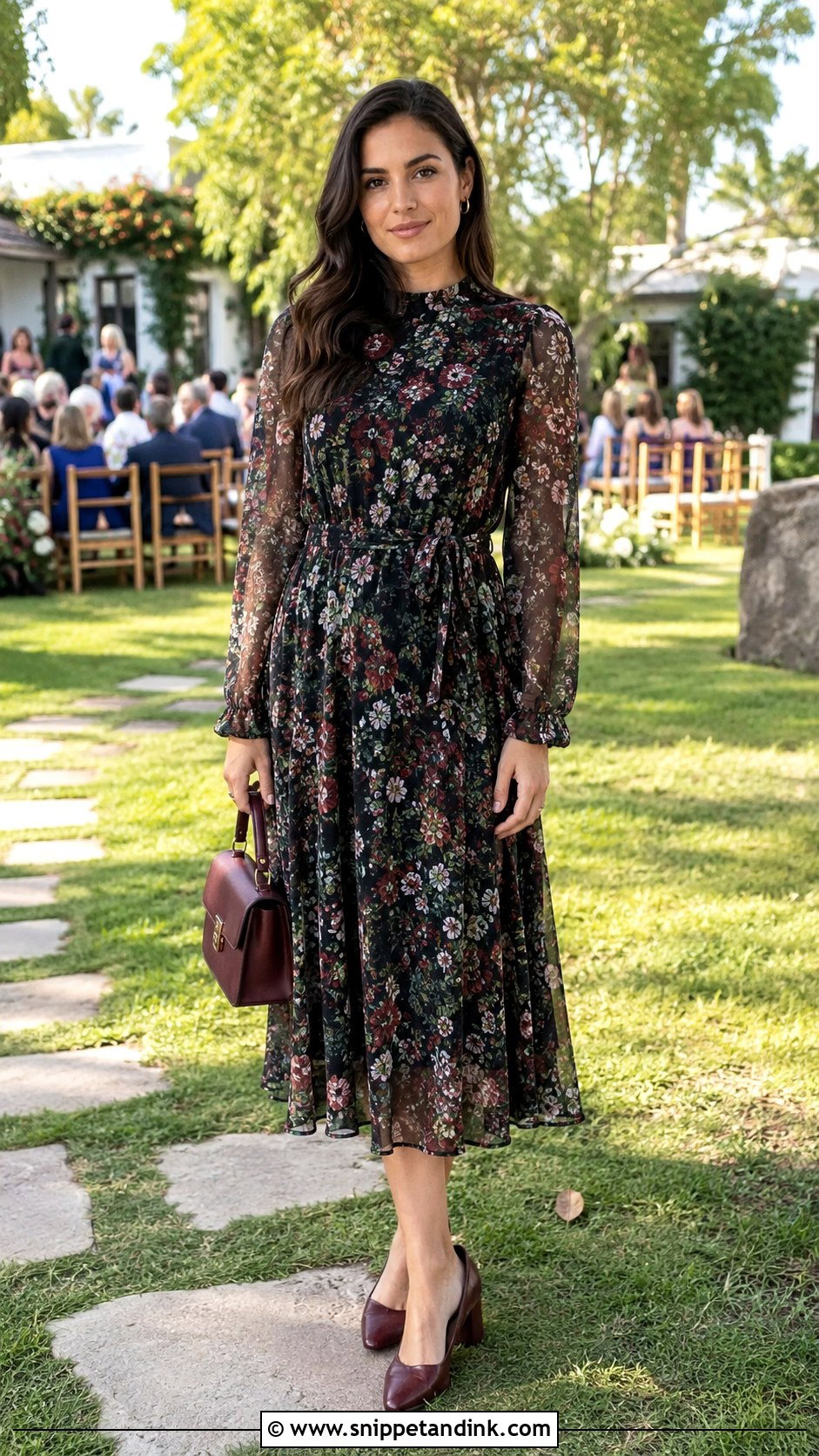 Long Sleeve Floral Dress Backyard Wedding Outfit - Snippet and Ink - 20 Backyard Wedding Outfit Ideas