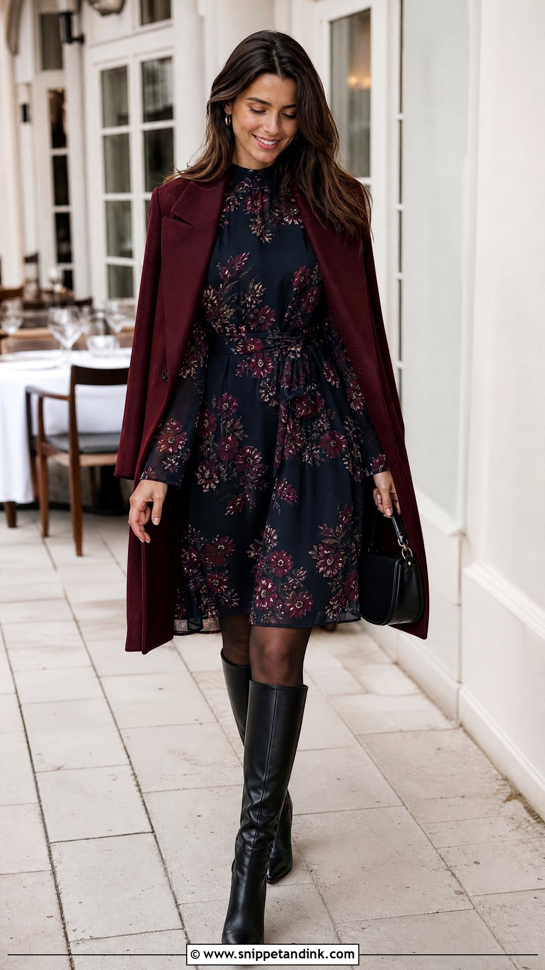 Long Sleeve Floral Dress Winter Rehearsal Dinner Outfit - Snippet and Ink - 25 Winter Rehearsal Dinner Outfit Ideas