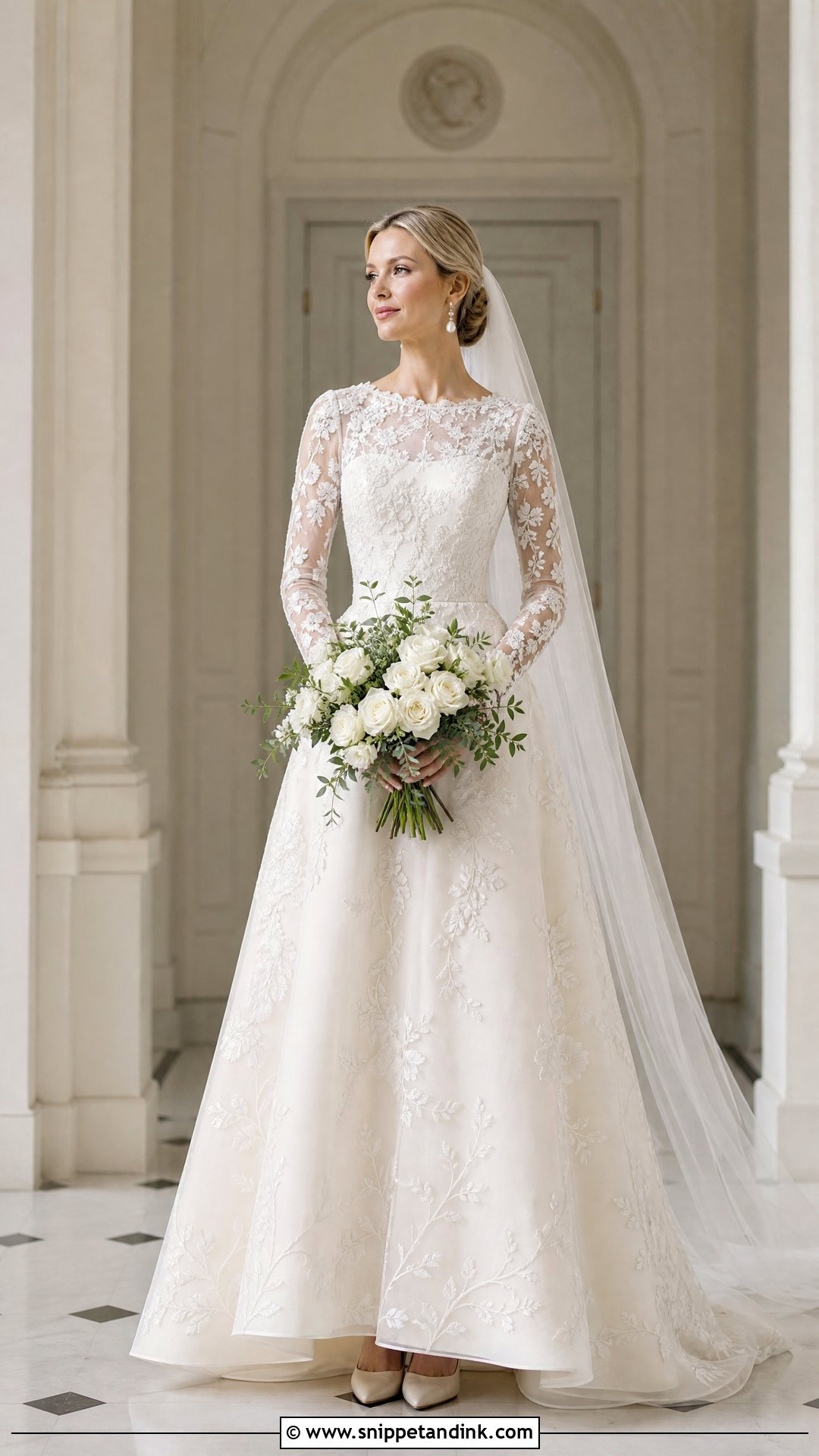 Long Sleeve Floral Embroidered Wedding Dress - Snippet and Ink - 20 Wedding Dress Flowers Embroidery