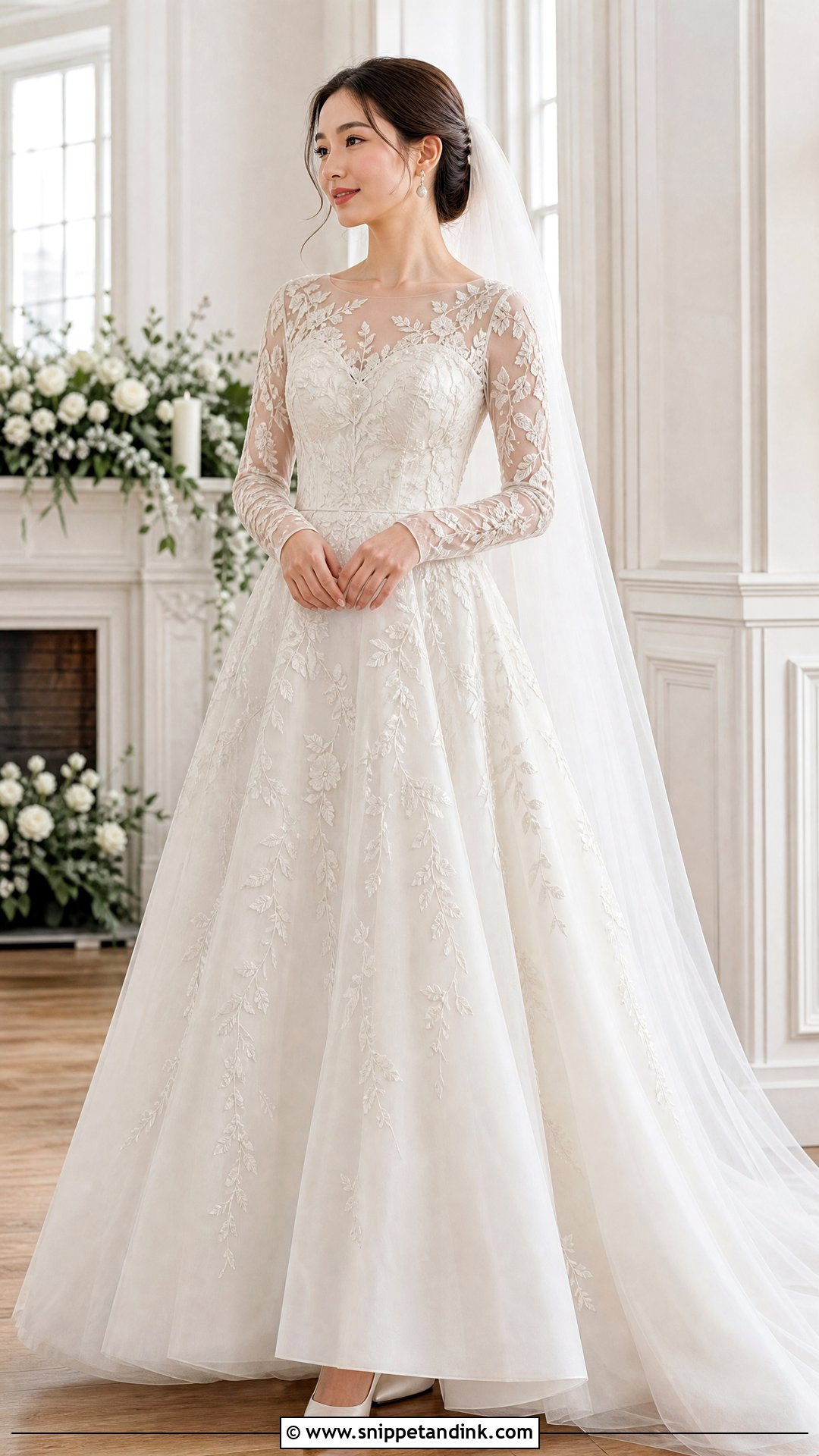 Long Sleeve Floral Embroidered Wedding Dress - Snippet and Ink - 20 Wedding Dress Floral Embroidery Ideas
