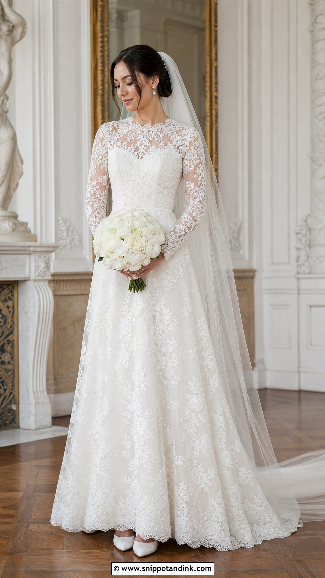 Long Sleeve Floral Lace Wedding Dress - Snippet and Ink - 20 Wedding Dresses with Flowers Detail