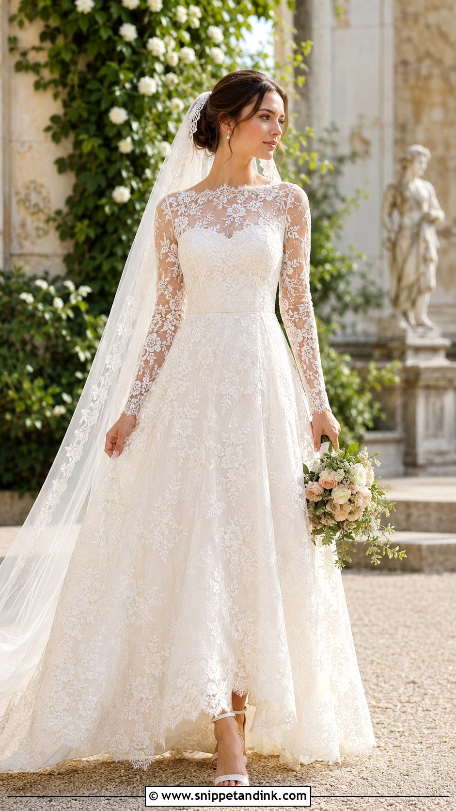 Long Sleeve Floral Lace Wedding Dress - Snippet and Ink - 25 Vintage 70s Wedding Dress Ideas