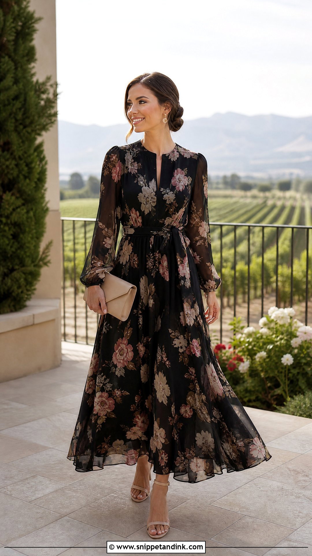 Long Sleeve Floral Maxi Cocktail Formal Wedding Attire - Snippet and Ink - 25 Cocktail Formal Wedding Attire Ideas