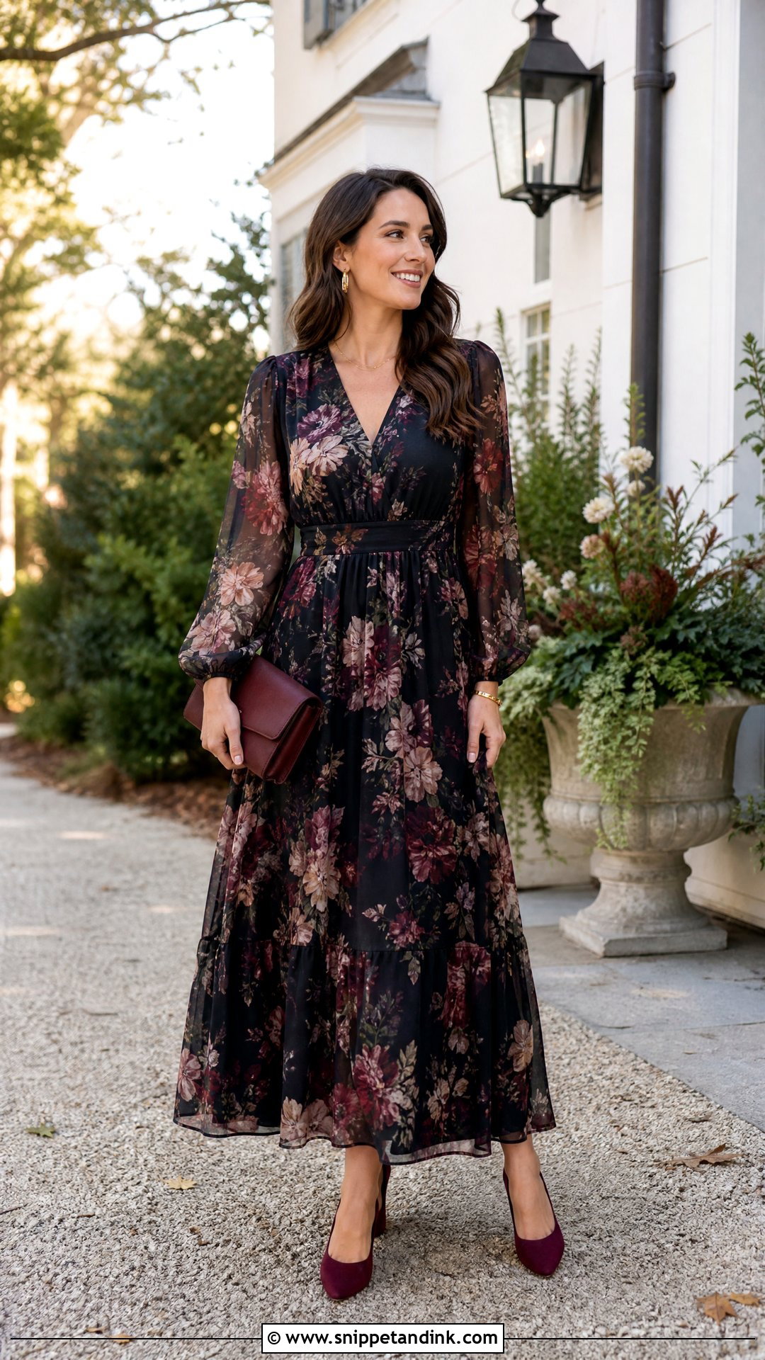 Long Sleeve Floral Maxi Dress for Sisters Wedding - Snippet and Ink - 20 Outfit for Sisters Wedding Ideas