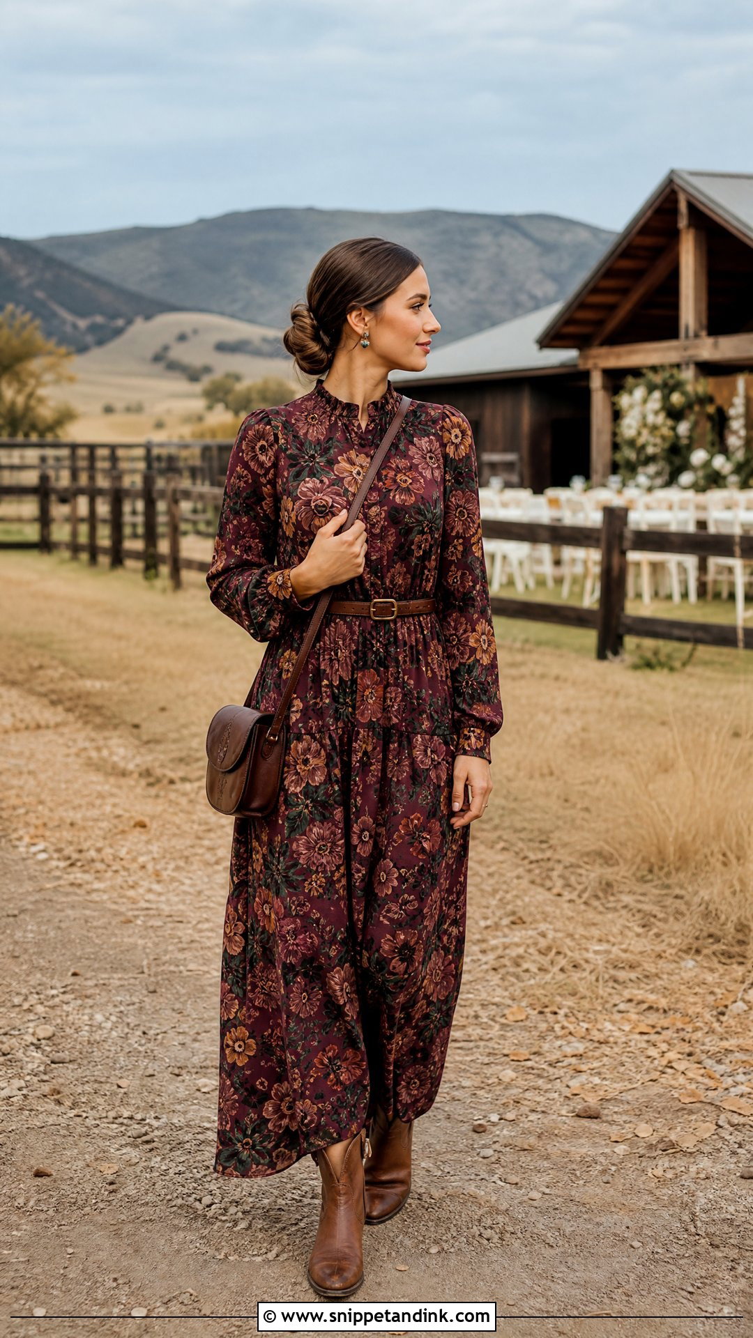 Long Sleeve Floral Maxi Dress for Western Wedding - Snippet and Ink - 20 Western Dresses for Wedding