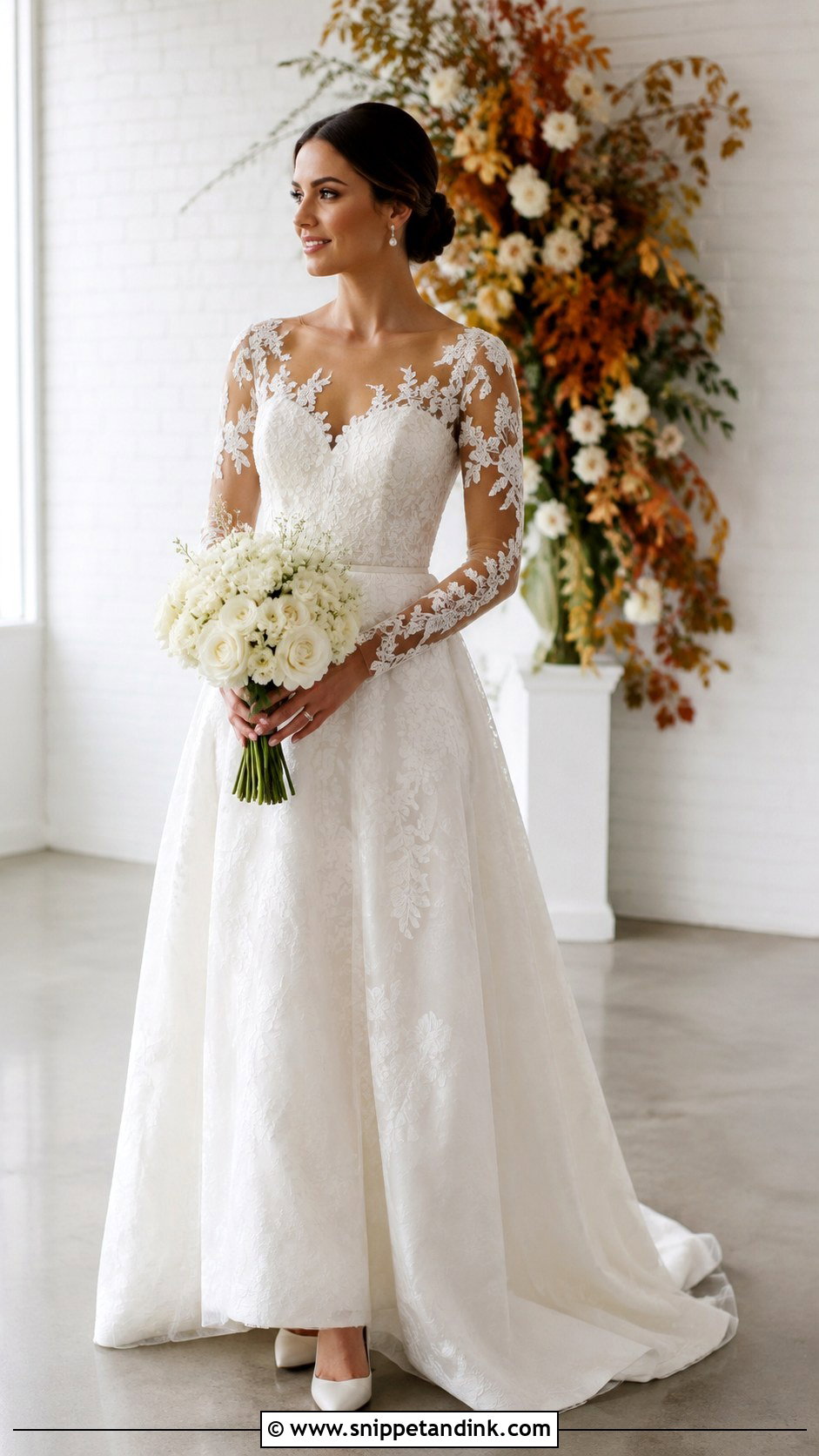 Long Sleeve Floral Wedding Dress - Snippet and Ink - 20 Flowered Wedding Dress Ideas