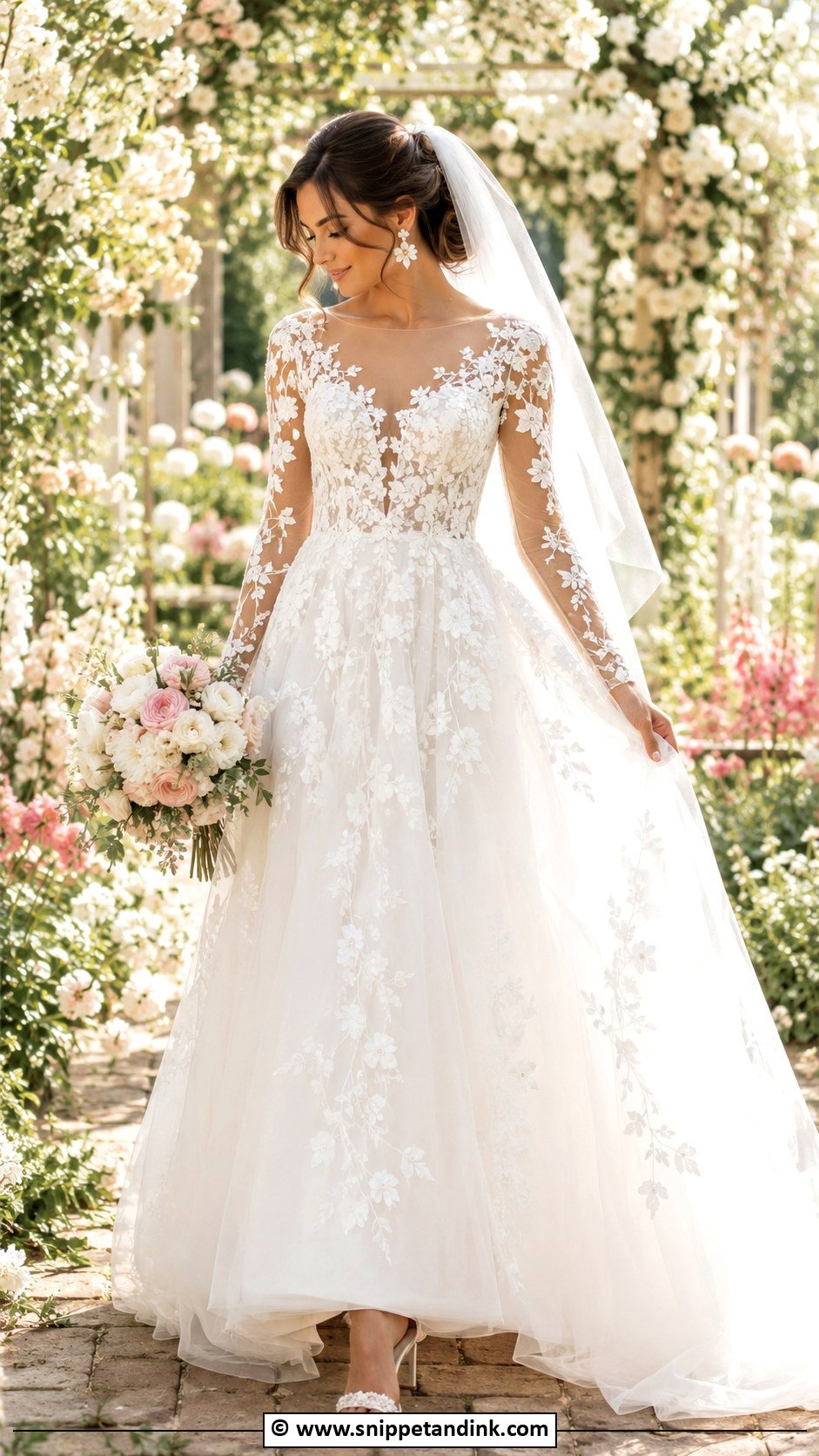 Long Sleeve Floral Wedding Dress - Snippet and Ink - 25 Elegant Long Sleeve Wedding Dresses