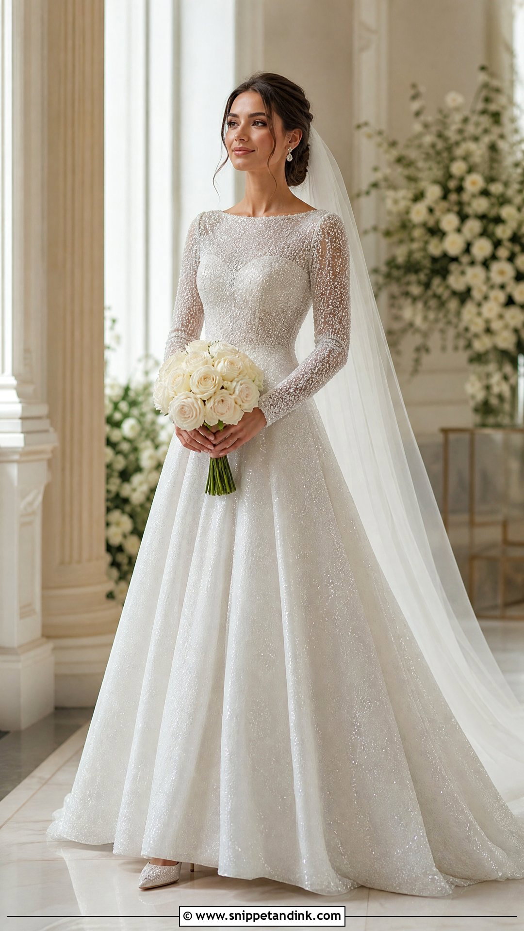 Long Sleeve Glitter Wedding Dress - Snippet and Ink - 25 Glittery Wedding Dresses